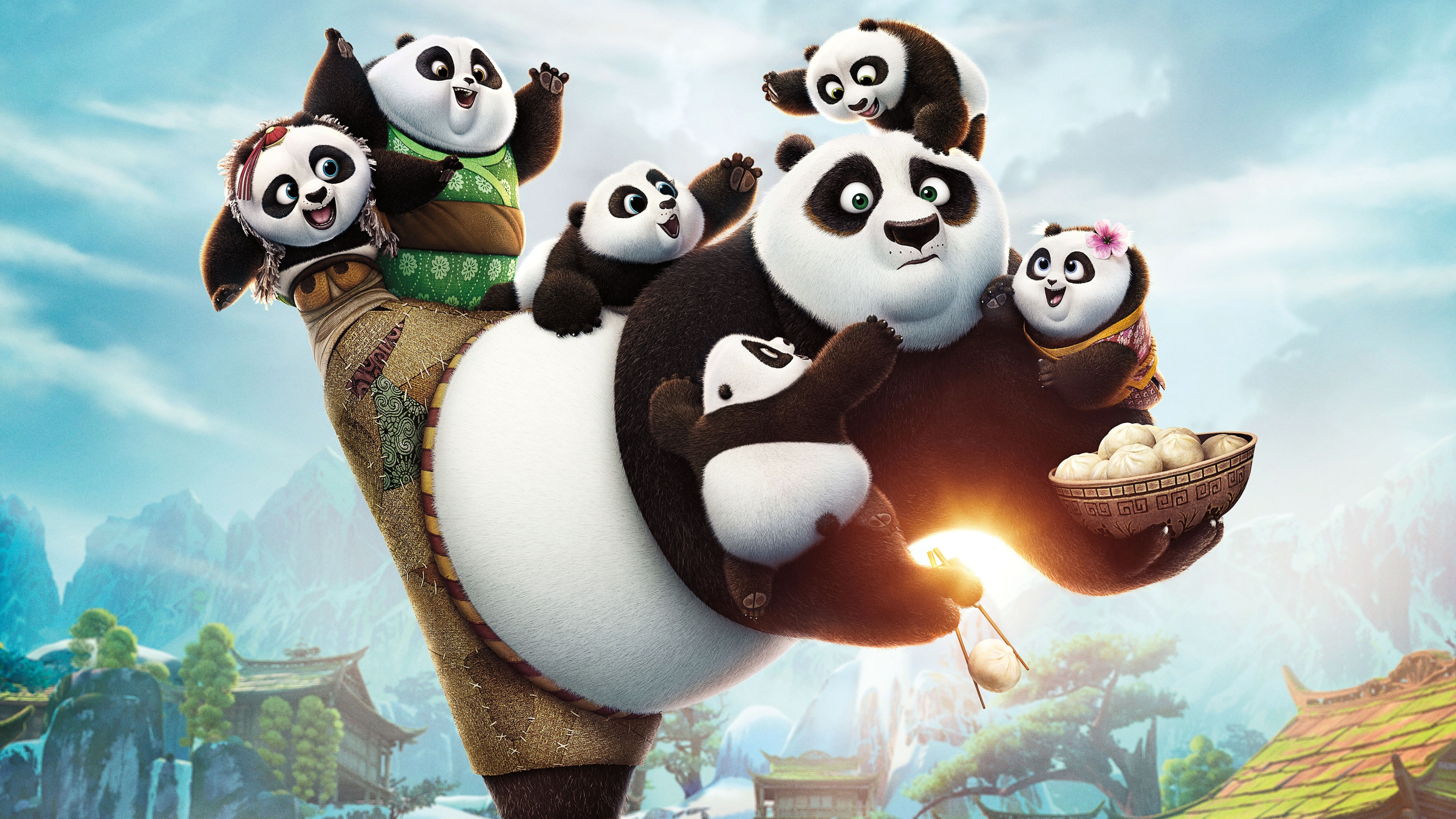 DreamWorks: Kung Fu Panda 3, Animation, 2016, Comedy film, DWA. 3840x2160 4K Background.