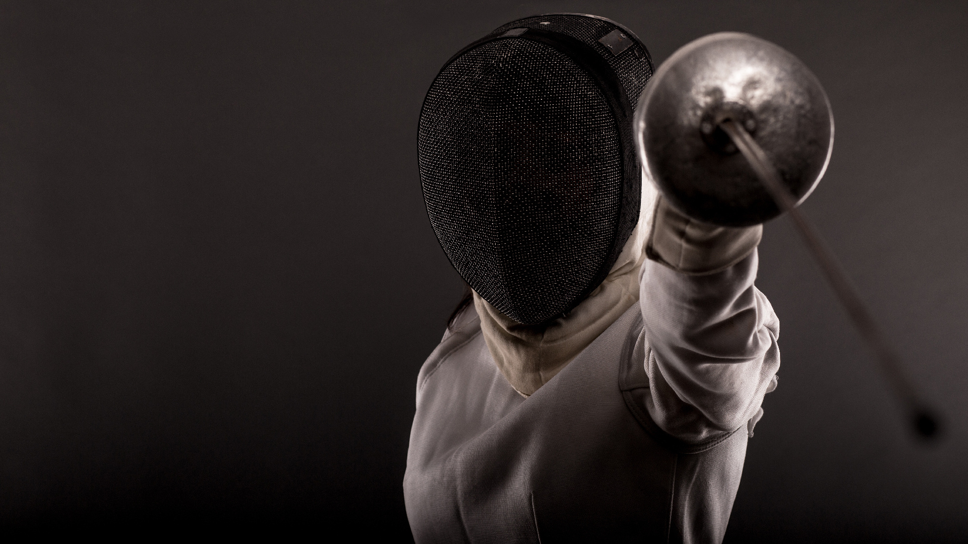 Fencing: The foil, Protective mask, An electrically conductive jacket, Protective equipment for the foil style of fencing. 1920x1080 Full HD Background.