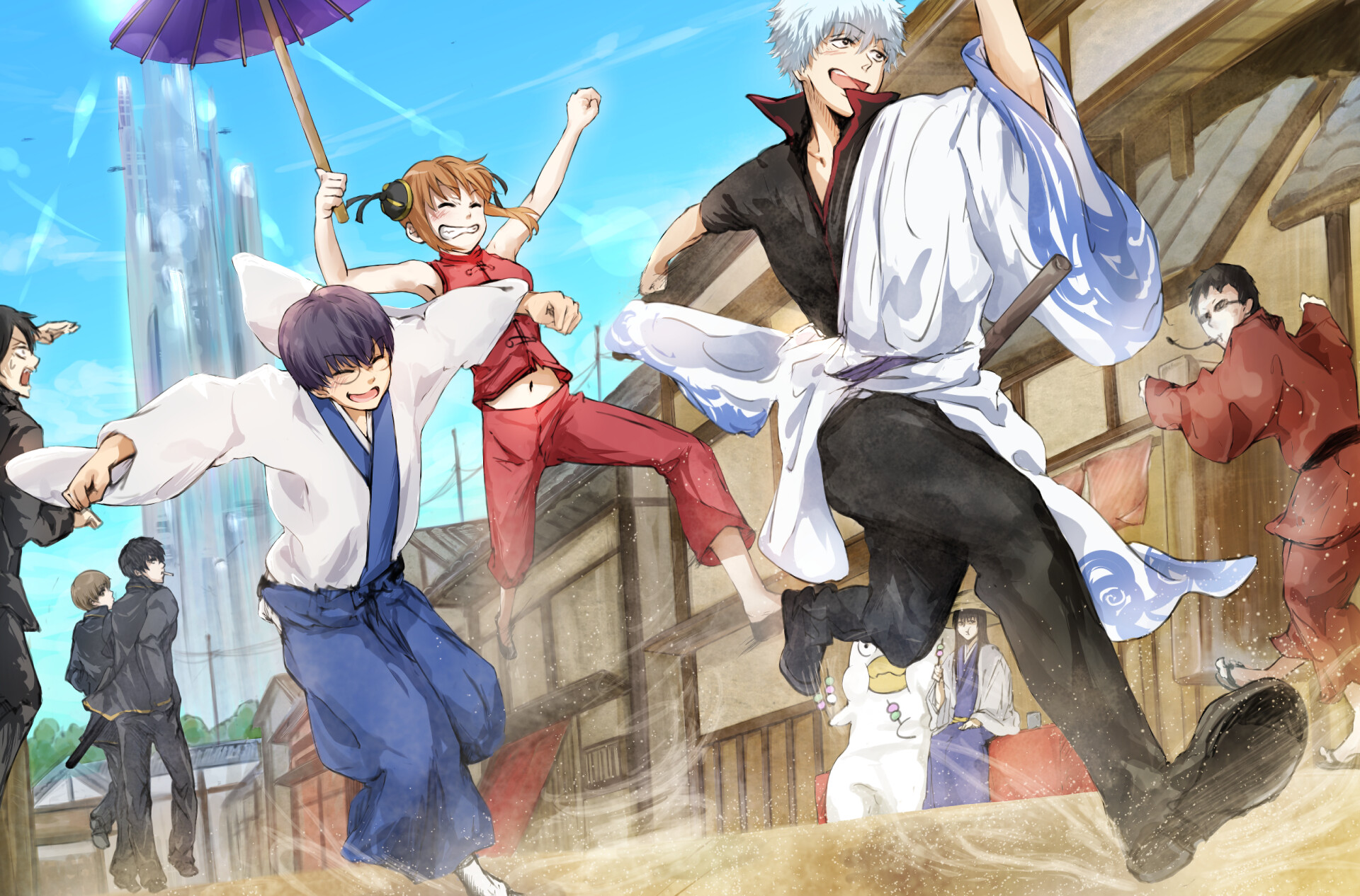 Gintama: The Final: Sakata Gintoki, Shimura Shinpachi, Kagura, Anime characters. 1920x1270 HD Background.