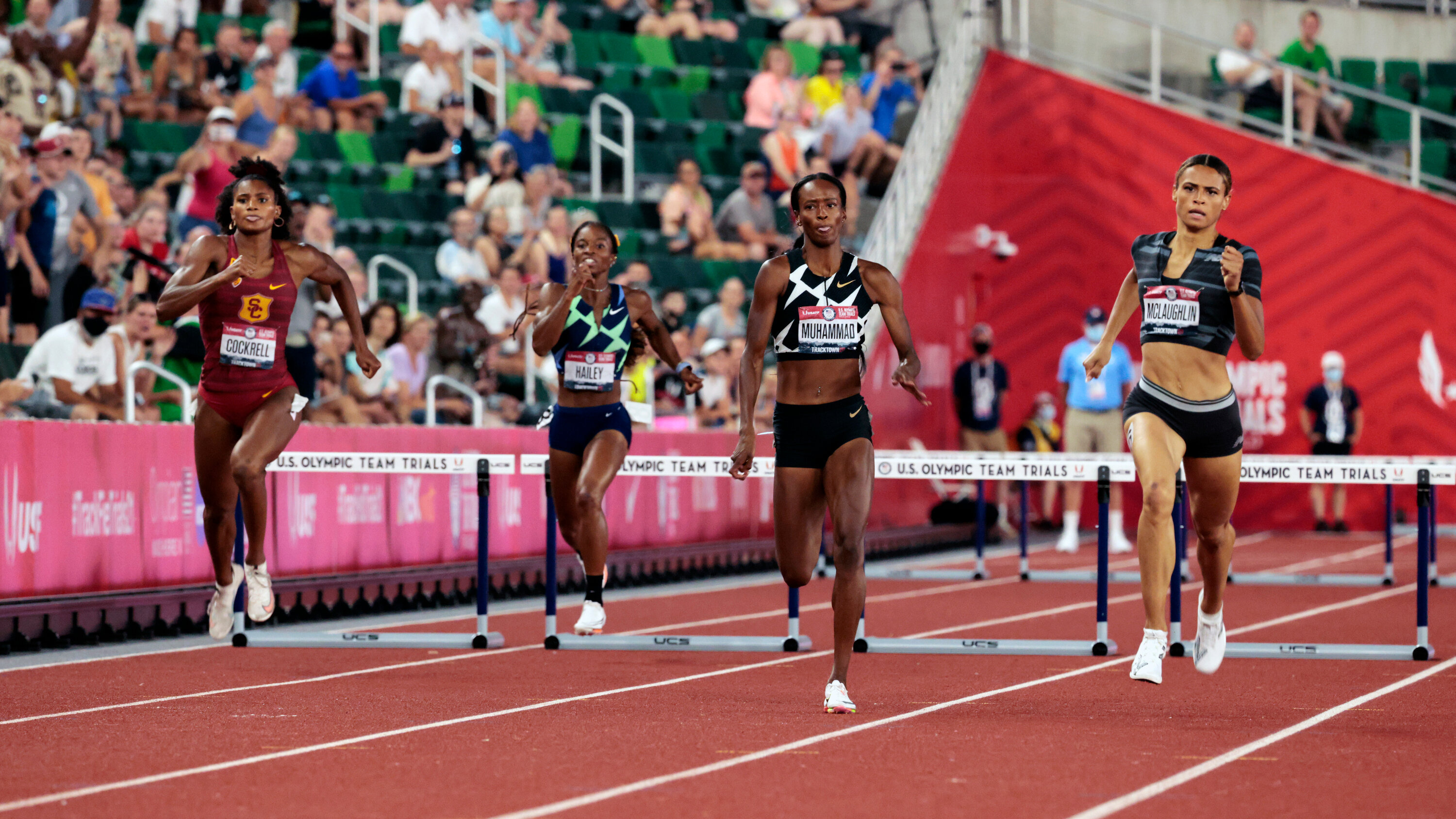 Dalilah Muhammad, Exciting duel, 400 meter hurdles, Top athletes, 3000x1690 HD Desktop
