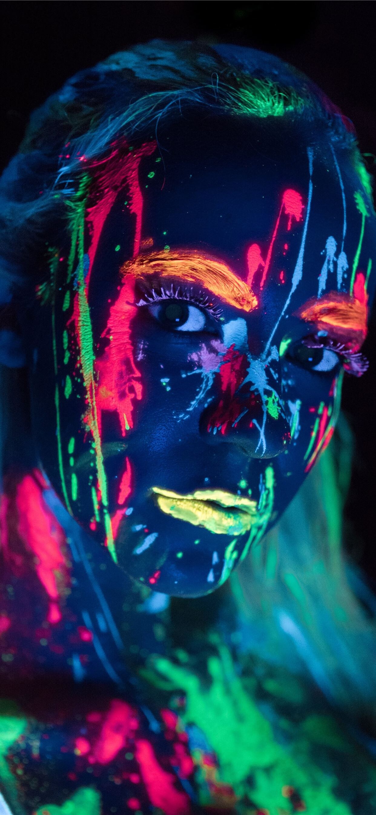 Glow in the Dark: Luminous lines, Aesthetic, Neon face paint, Fluorescent body paint, Body art. 1250x2690 HD Background.