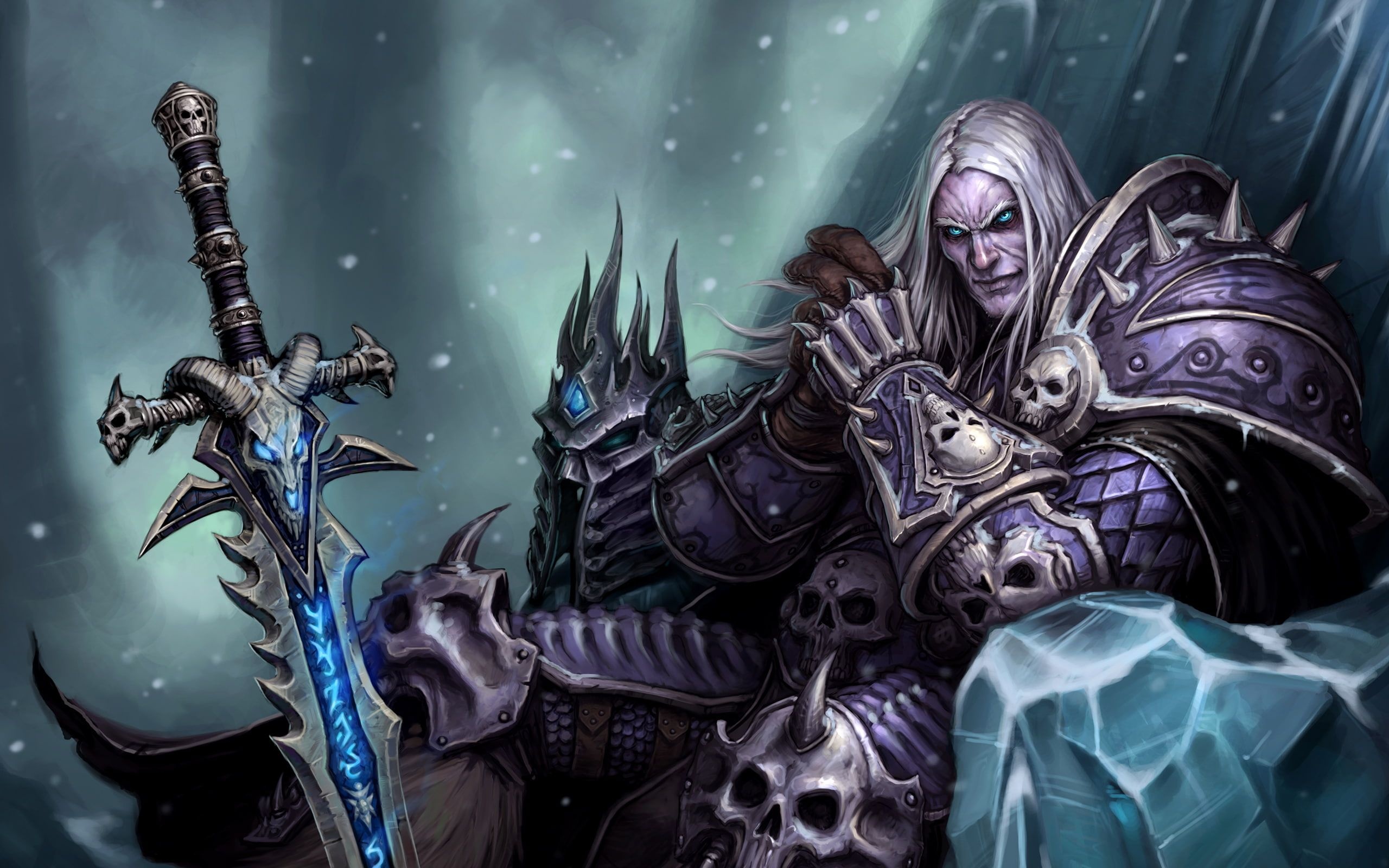 Arthas Menethil, Frostmourne sword, Lich King, Icy throne, Dark armor, 2560x1600 HD Desktop