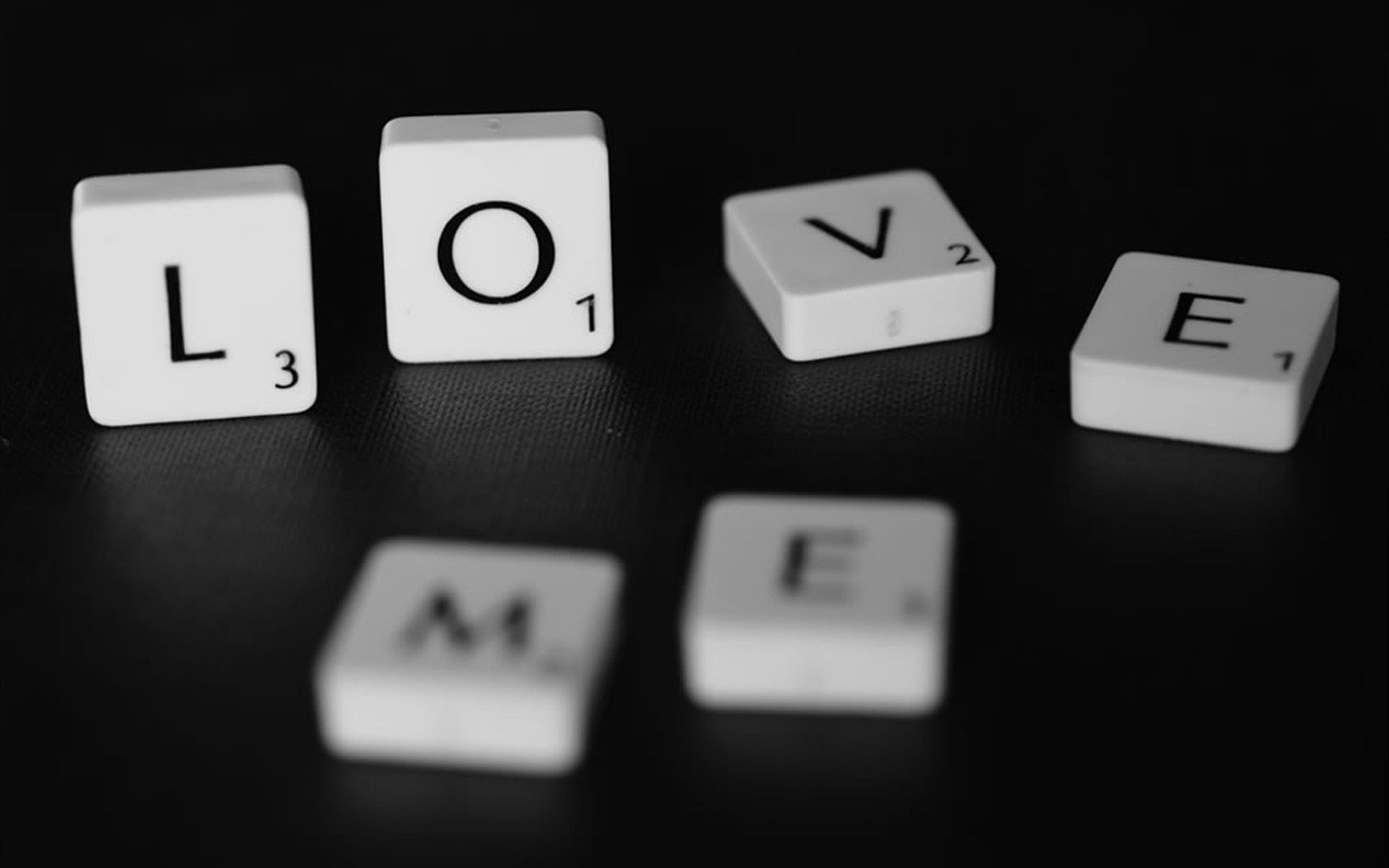 Scrabble: Love me, Deep feelings phrase formed with the tiles used in a popular word game. 1920x1200 HD Wallpaper.