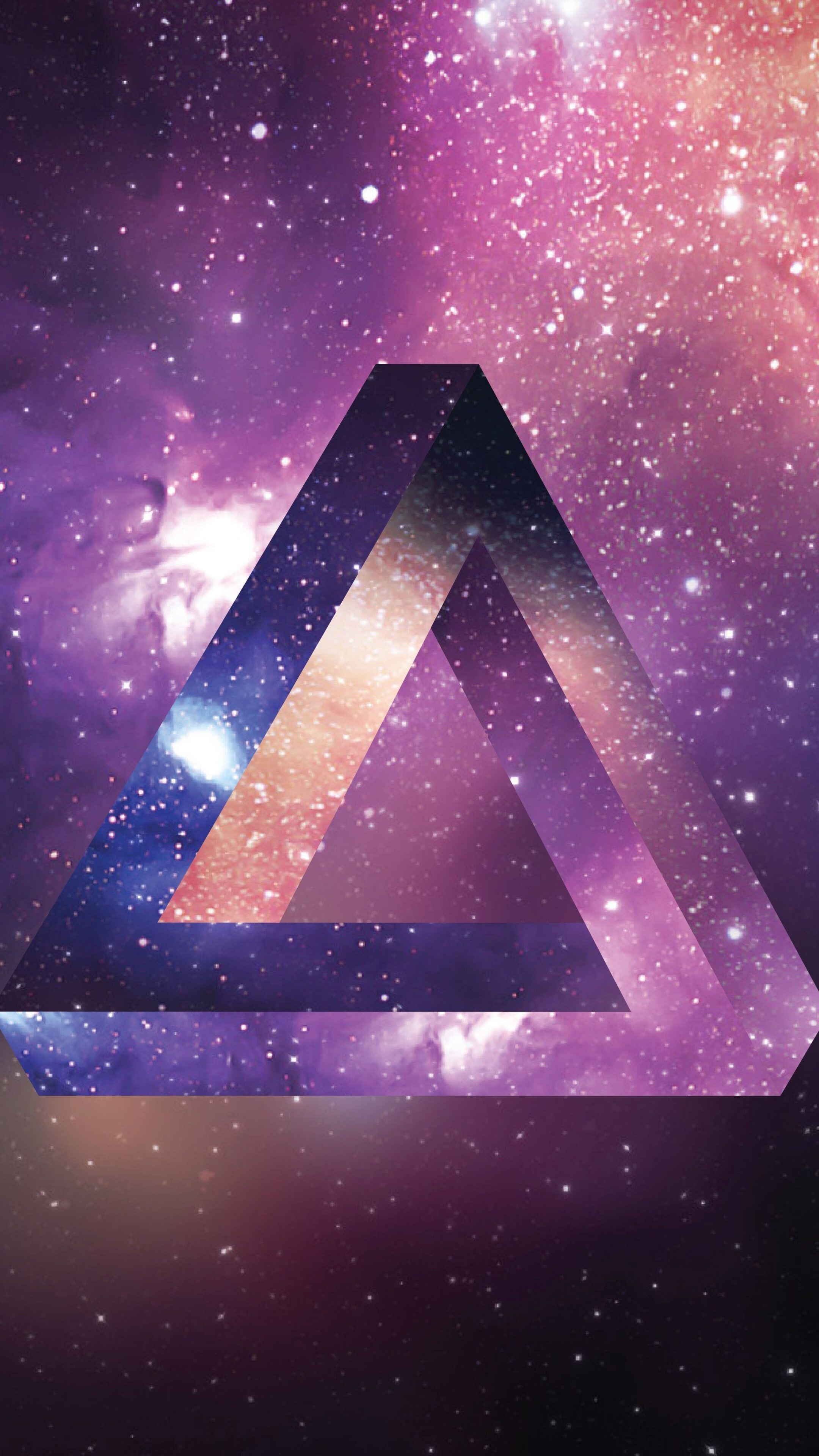 Triangle: Space closed figure with three sides, Penrose triangle. 2160x3840 4K Background.
