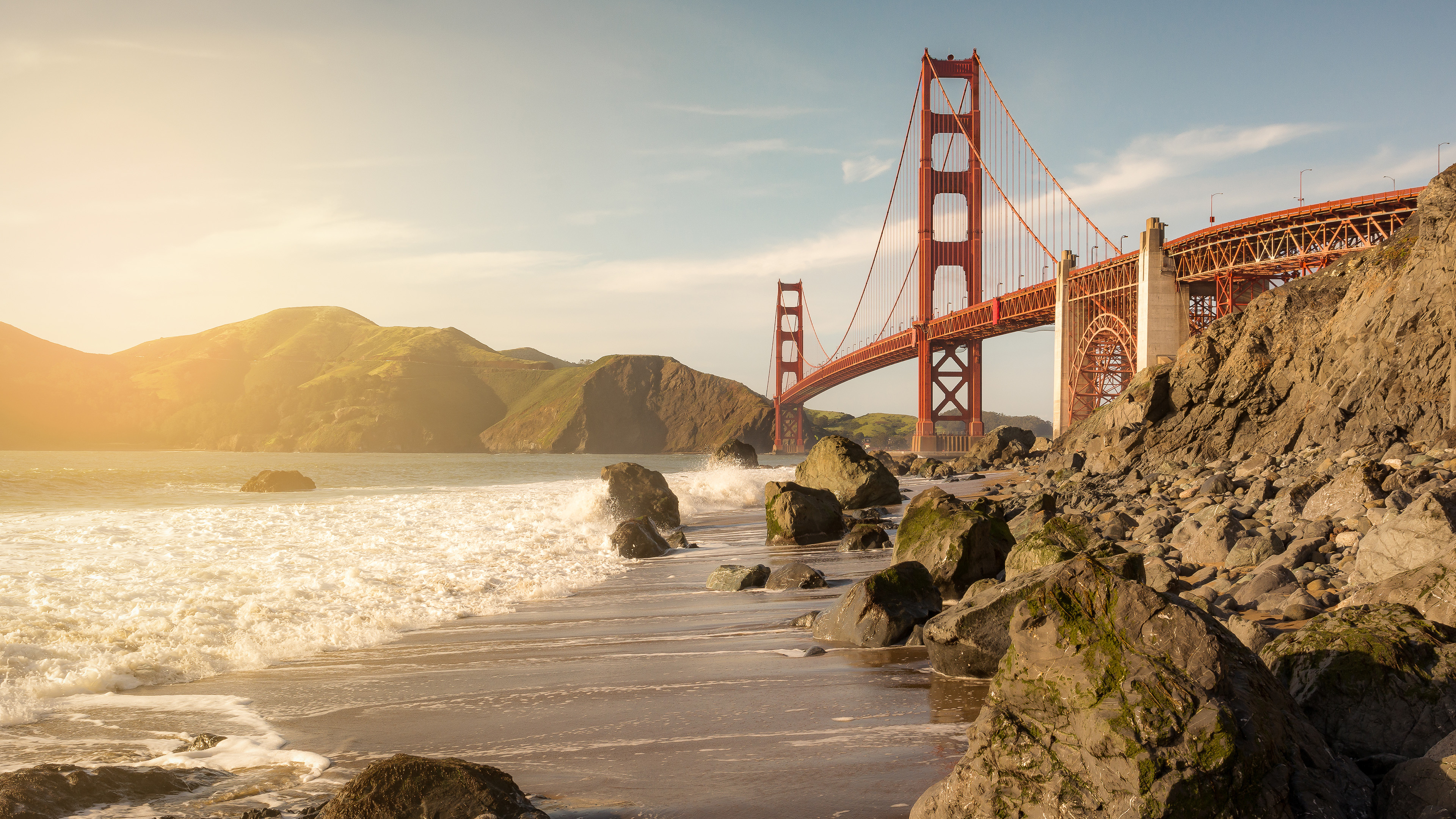 Golden Gate Bridge, Stunning sunset, San Francisco skyline, USA travel, 3840x2160 4K Desktop