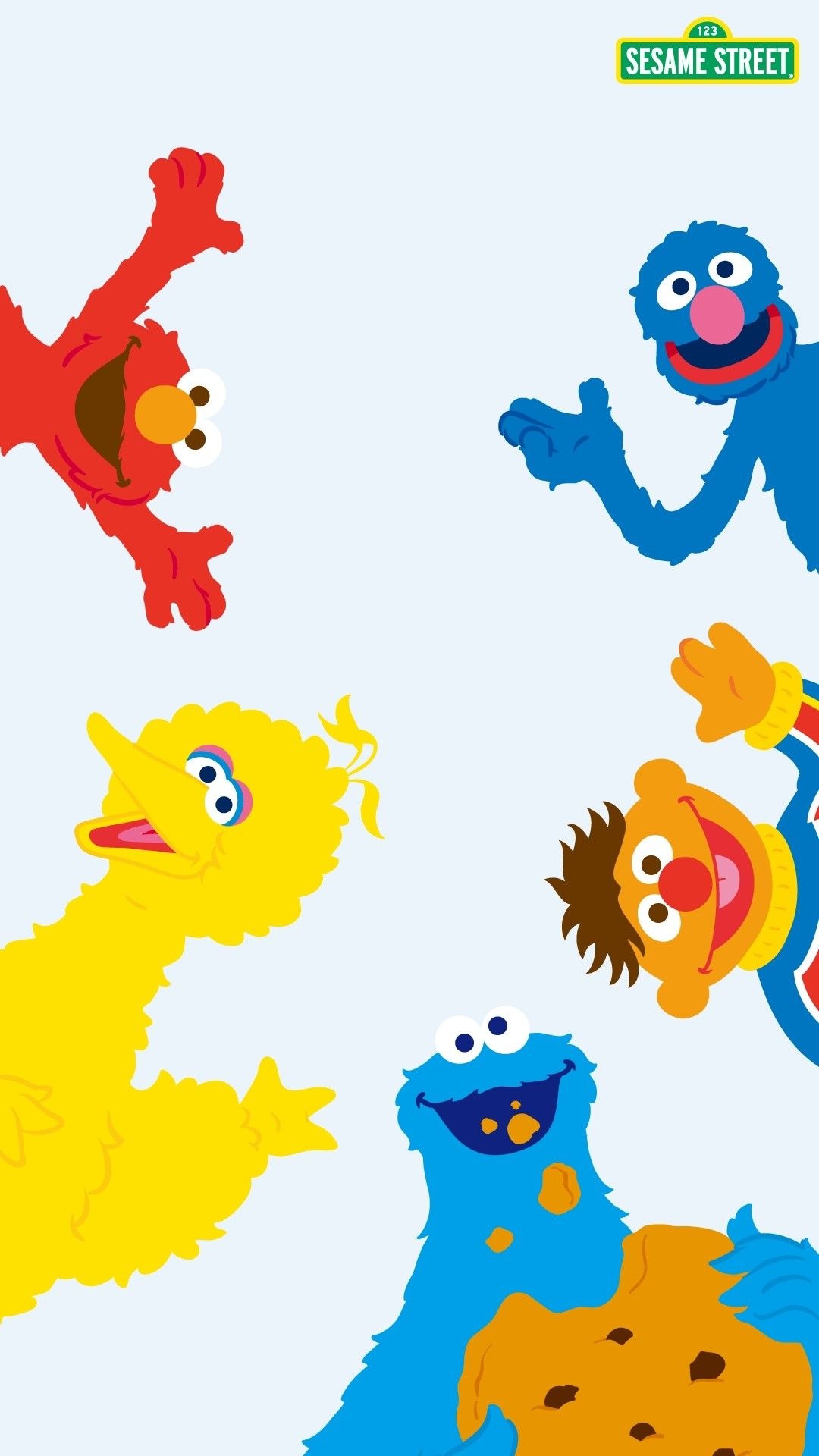 Sesame Street: The Muppets fan art, Elmo, Big Bird, Cookie Monster, Ernie, Bert. 1080x1920 Full HD Wallpaper.