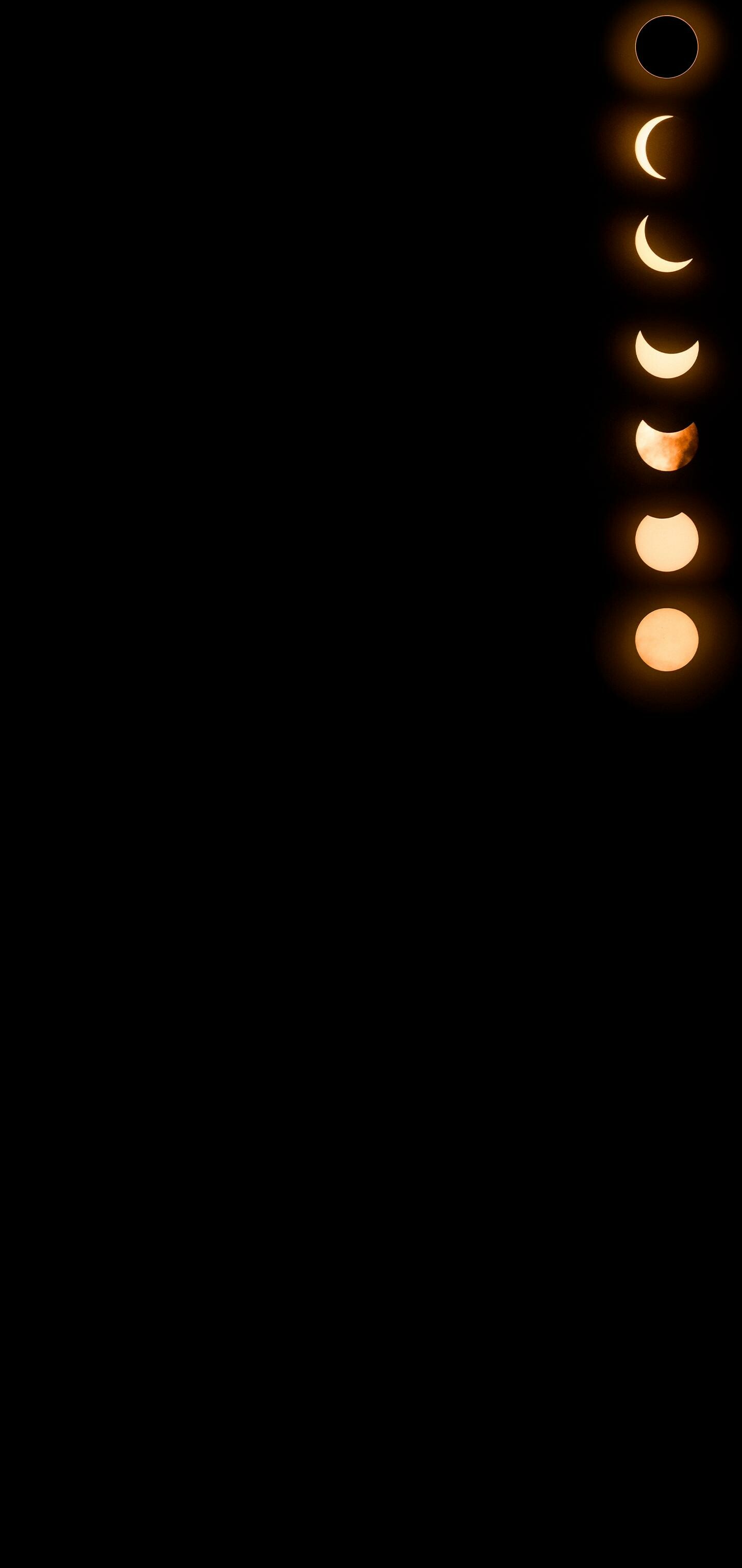Solar eclipse progression, Celestial journey, Galaxy S10 hole punch wallpaper, Astral spectacle, 1440x3040 HD Phone