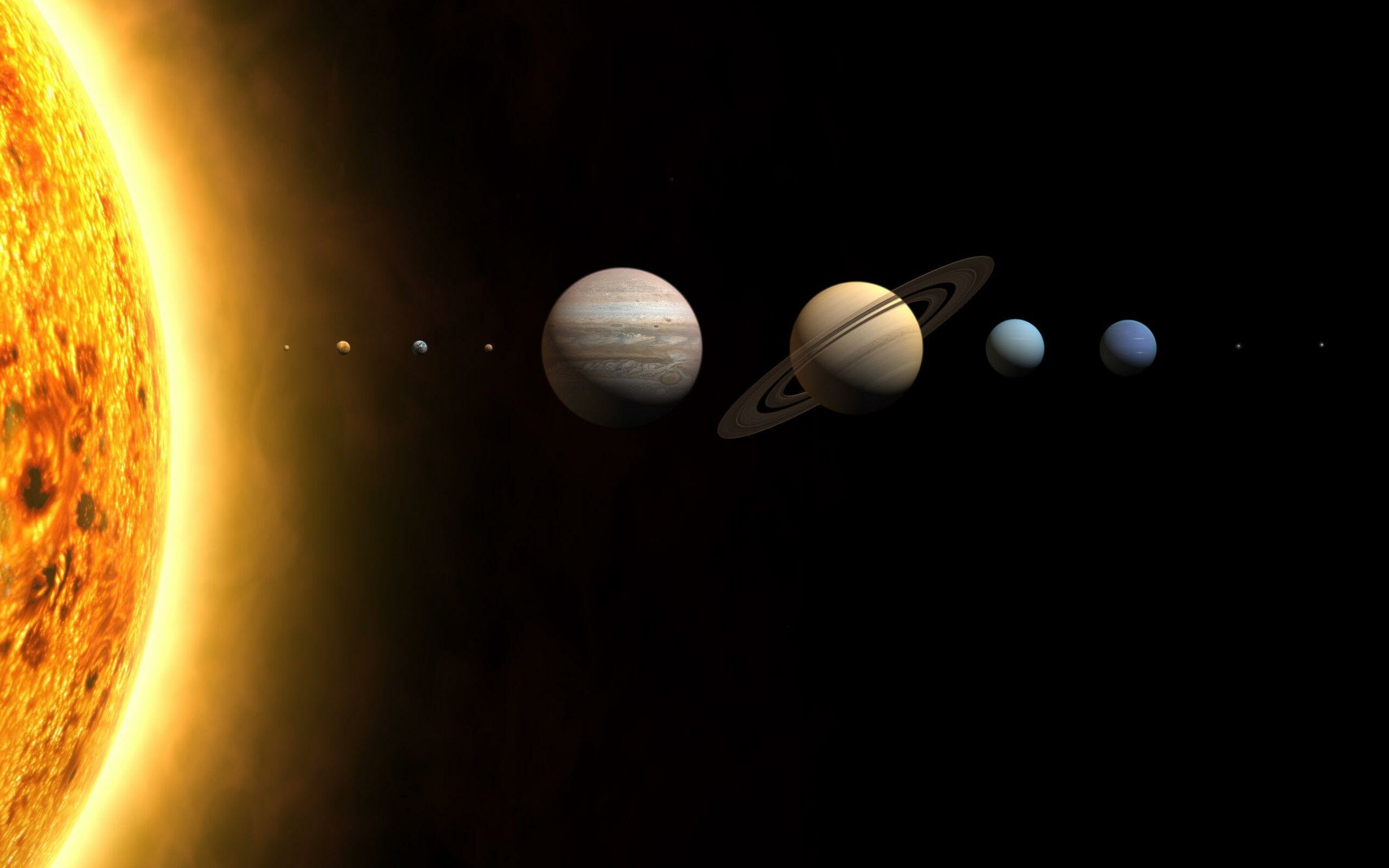 Solar System: The collection of all materials within the gravitational pull of the sun, Planets, Moons, Asteroids. 2560x1600 HD Wallpaper.