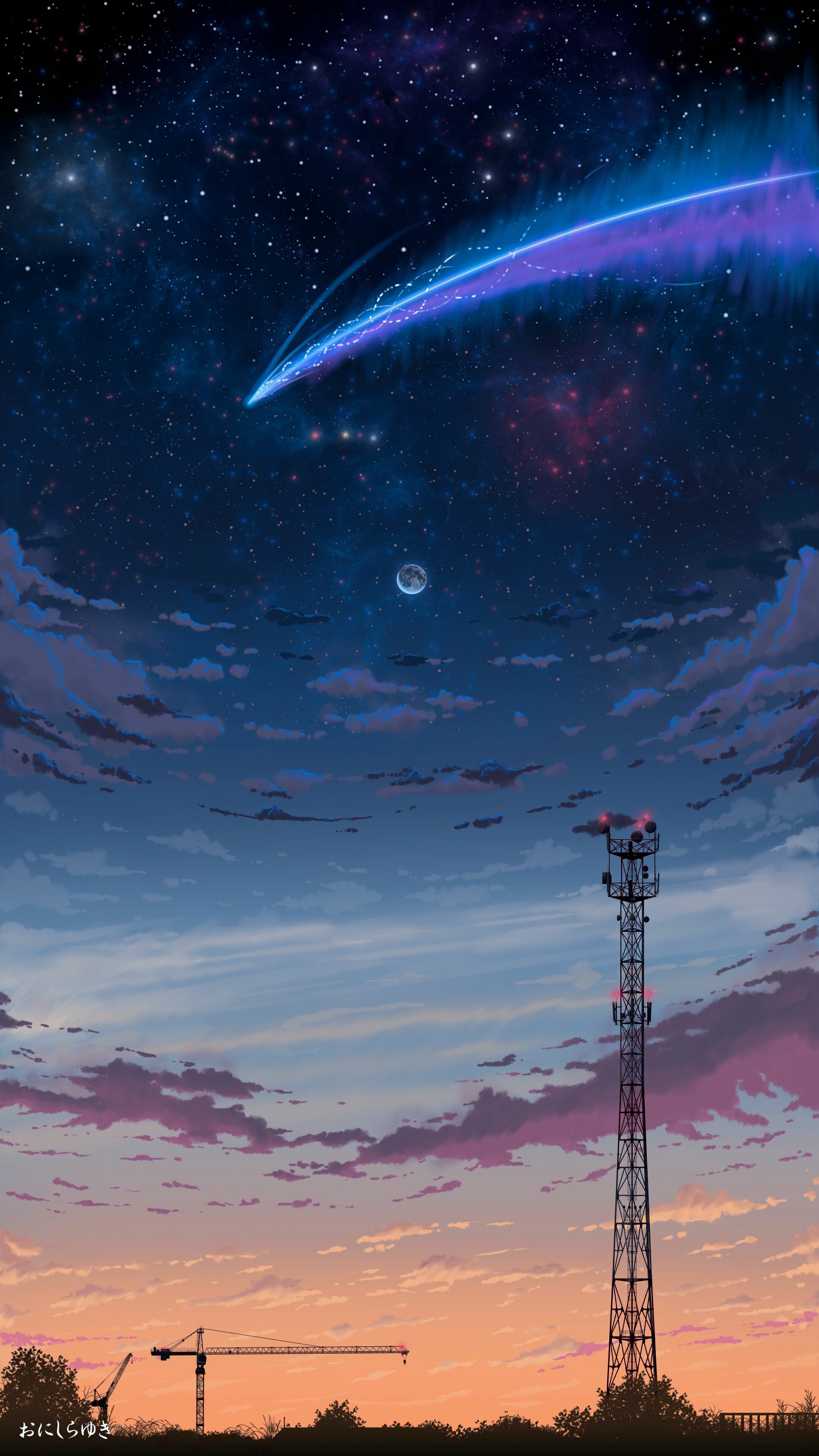 Comet: Aesthetic anime sky, Outgassing, Astronomical object, Cosmos. 2160x3840 4K Background.