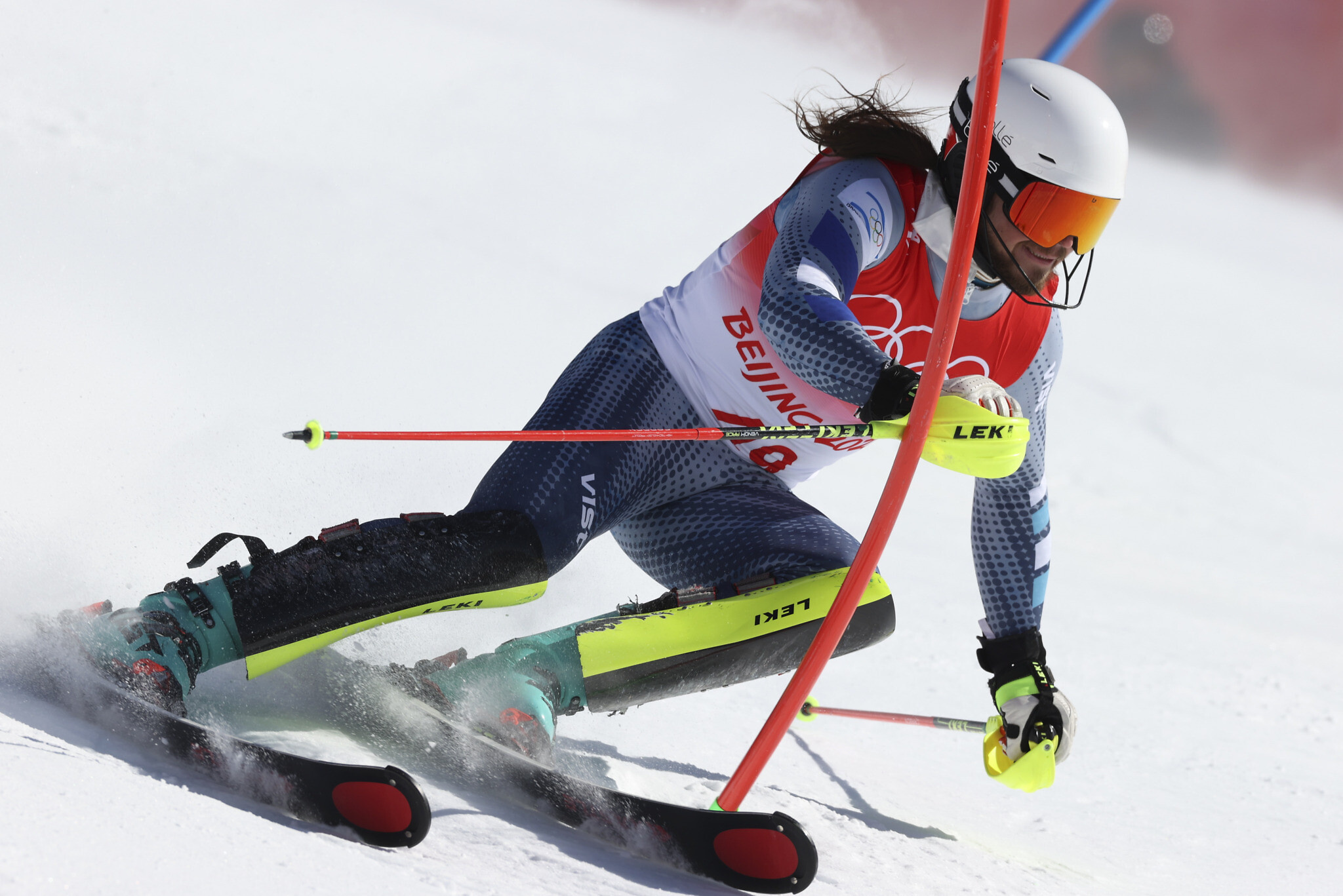 Slalom: Beijing 2022 Winter Olympics, Barnabas Szollos, A racing discipline of alpine skiing. 2050x1370 HD Background.