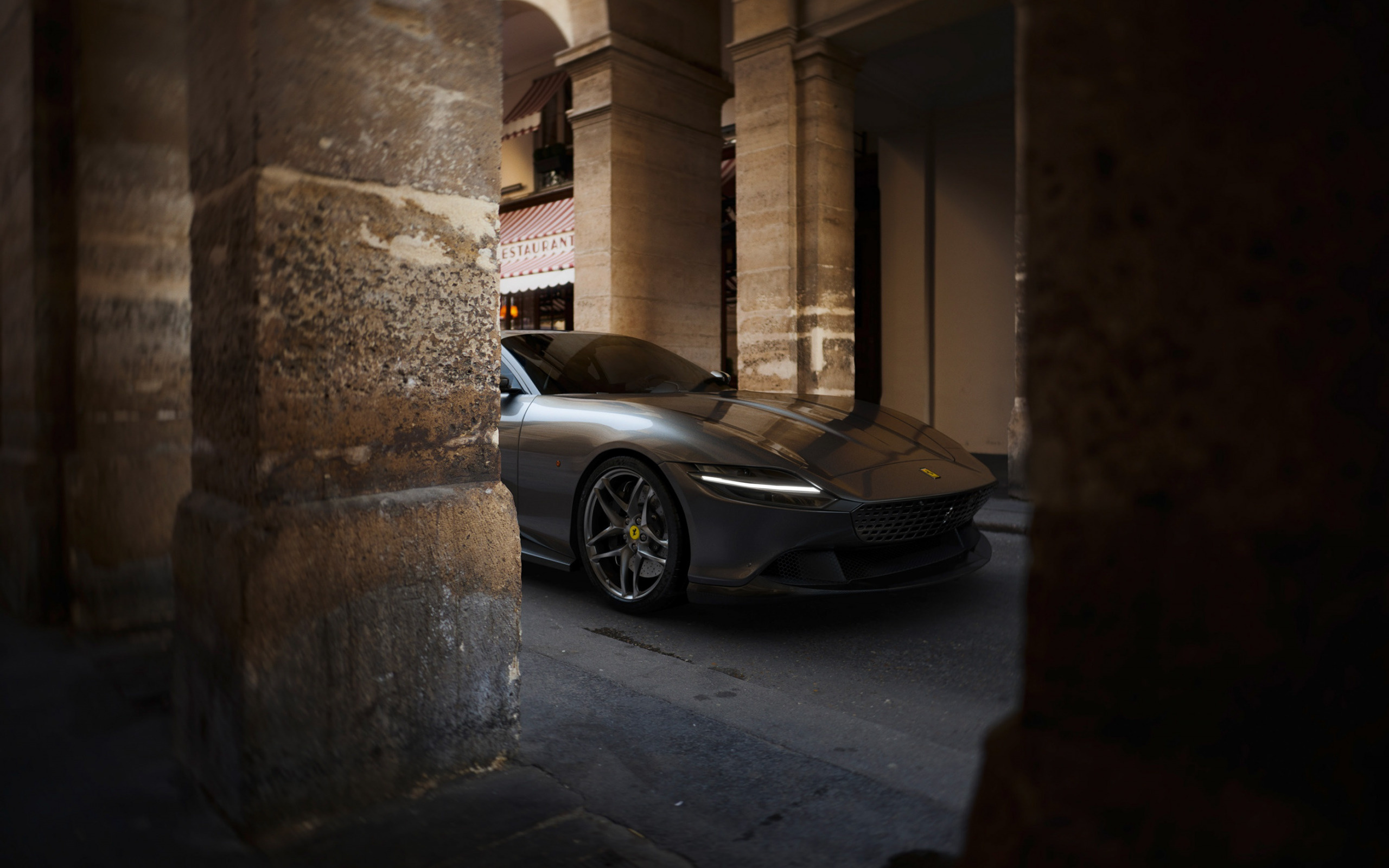 Ferrari Roma, Front view wallpaper, Grey sports car, Italian supercar, 2560x1600 HD Desktop