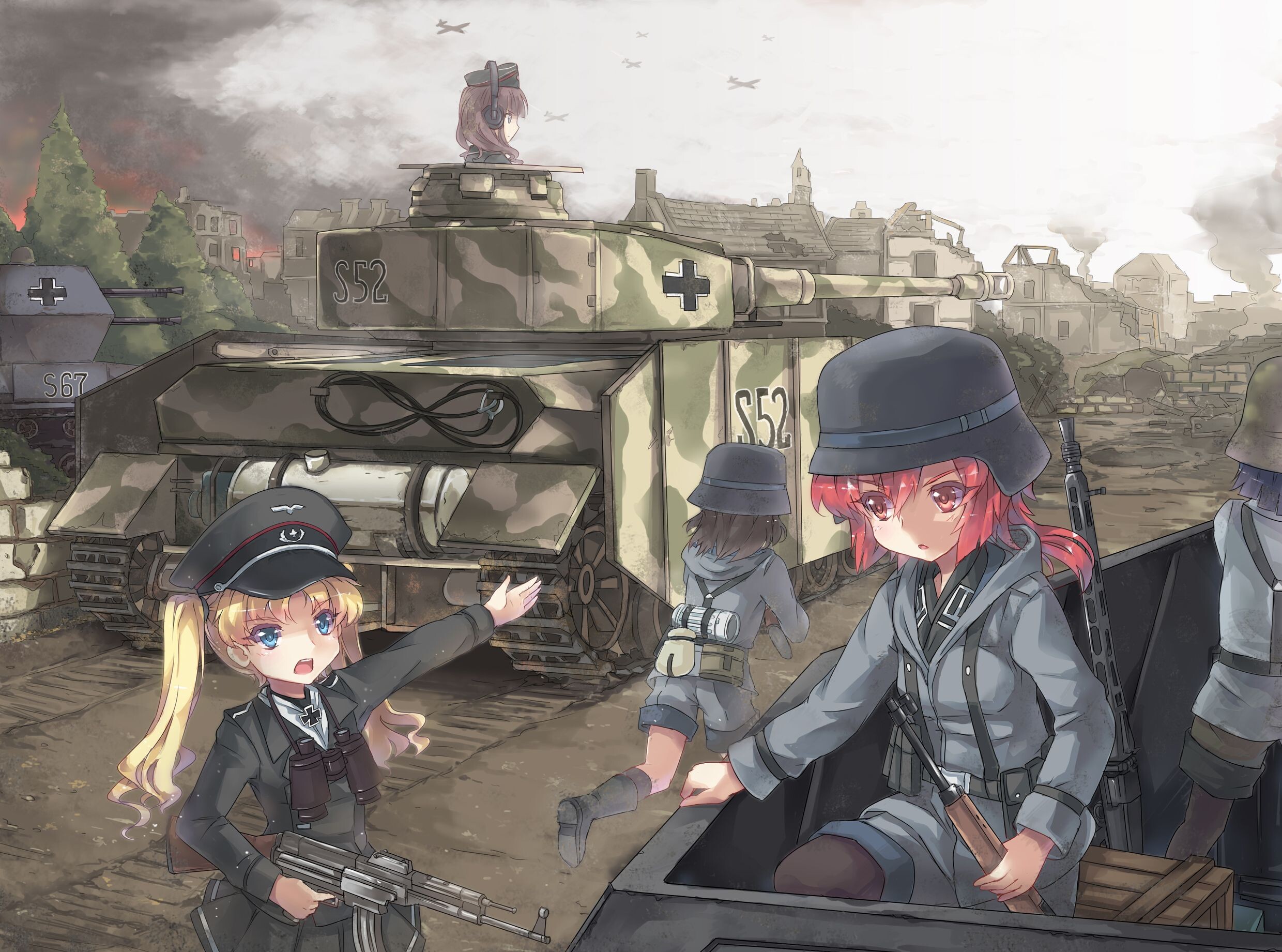 Girls und Panzer: Anime characters, German uniform, The school operating German World War II tanks. 2480x1850 HD Wallpaper.