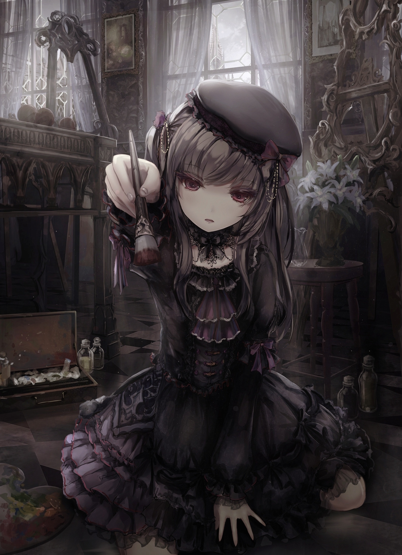 Gothic Anime: Dark fashion and style, Anime girl art, Grim painter, Victorian dress. 1590x2200 HD Background.