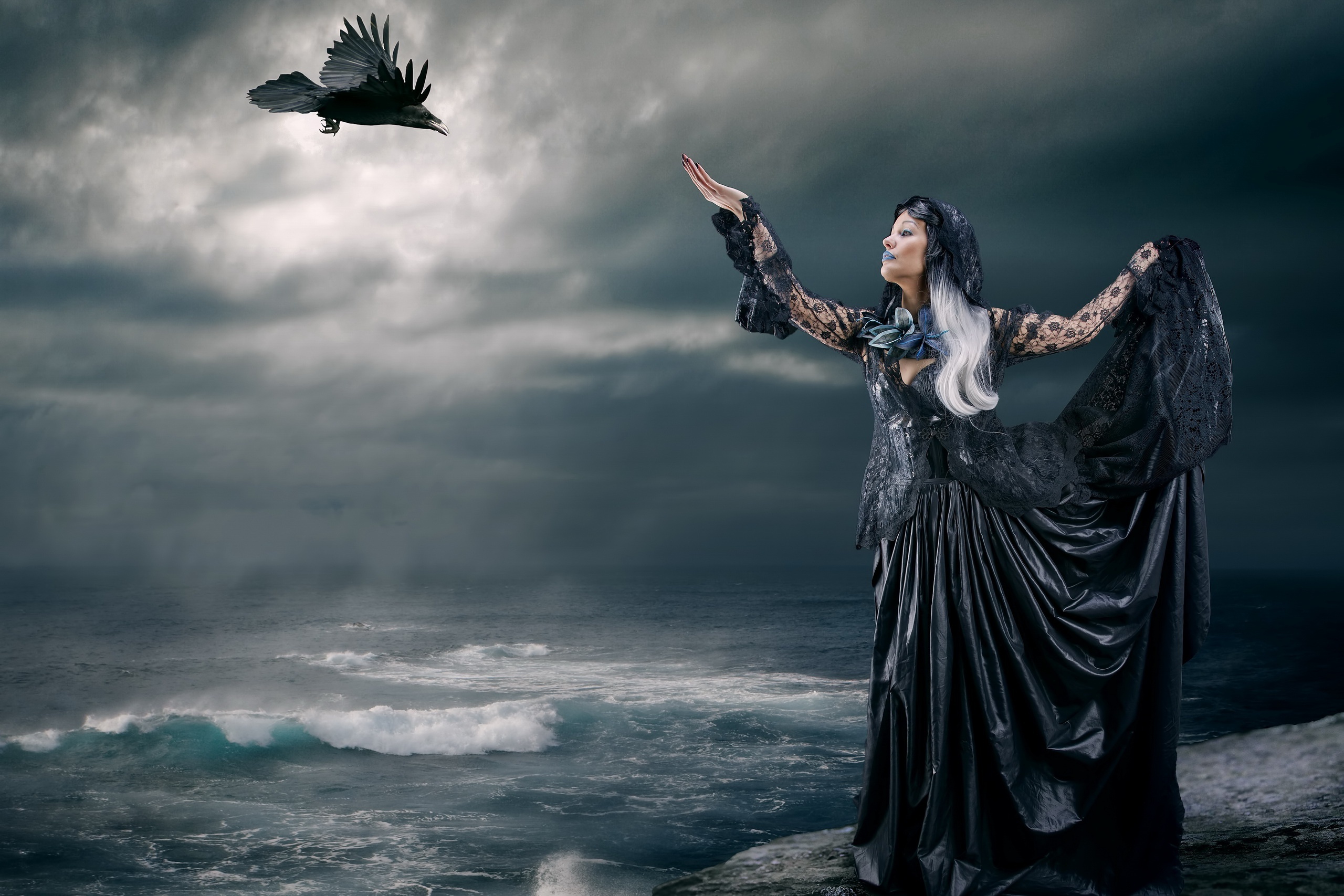 Goth Girl: Artwork, Raven, Morbid and romantic motifs, Dark side. 2560x1710 HD Wallpaper.