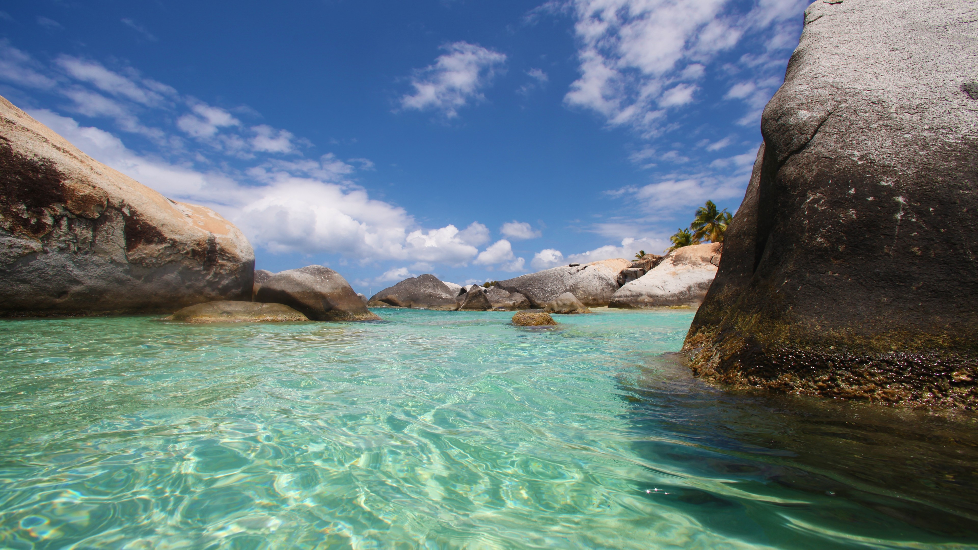 Caribbean Islands: The Baths, British Virgin Isles, Beach, Watercourse. 3840x2160 4K Wallpaper.