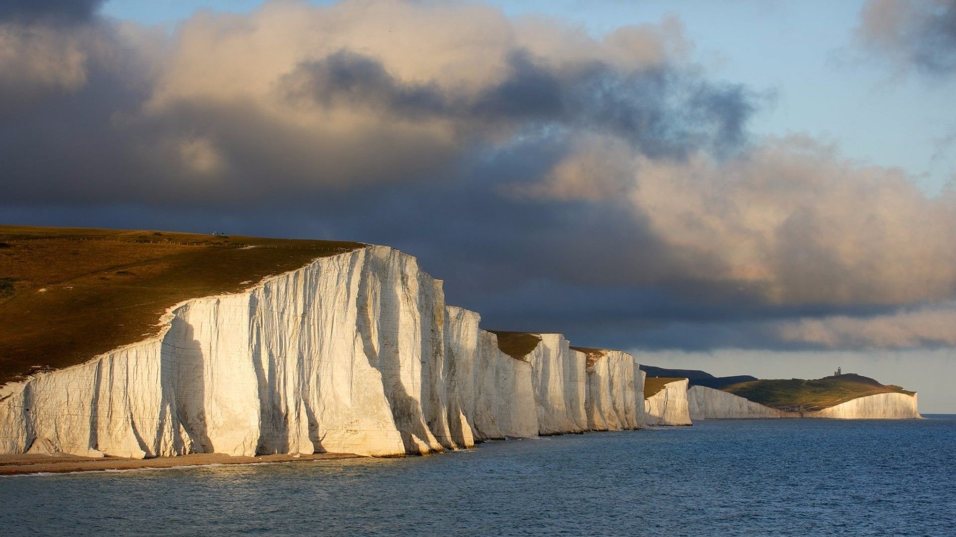 White Cliffs of Dover, Sunset, Sea, Sky and clouds, 1920x1080 Full HD Desktop