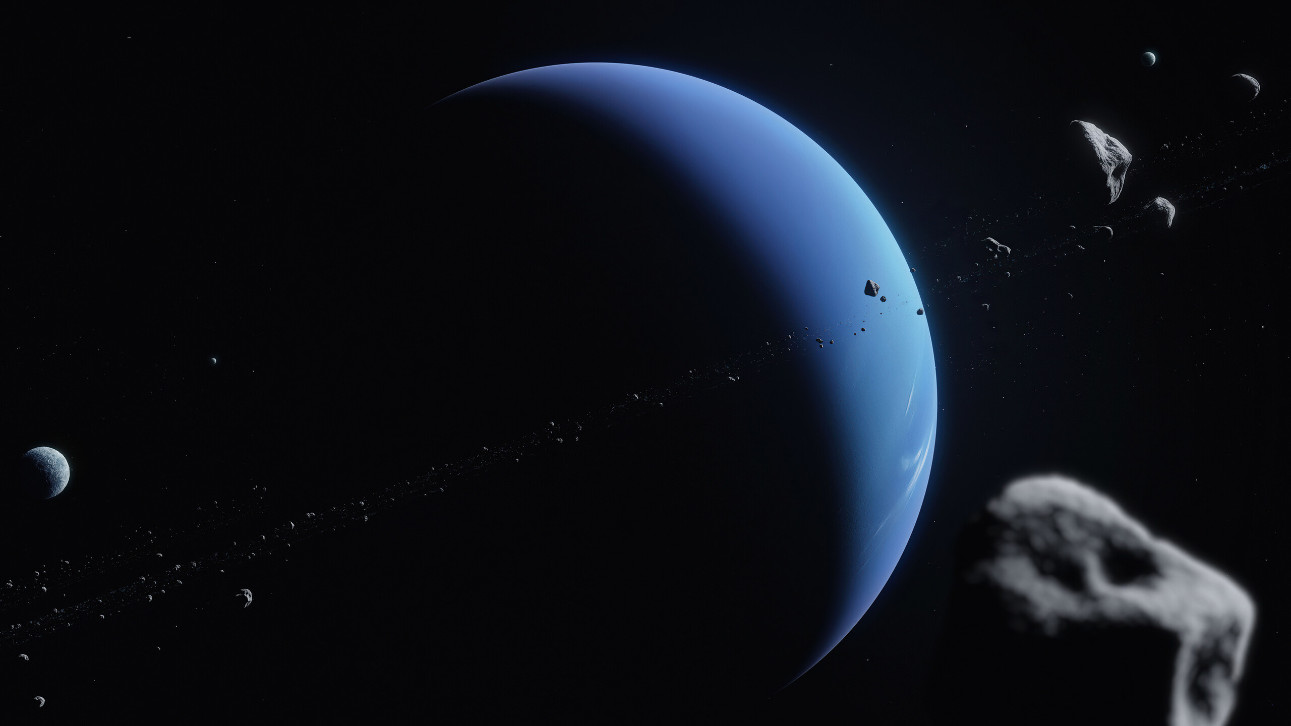 Neptune: Space, The fourth-largest planet in the Solar System by diameter. 2560x1440 HD Background.