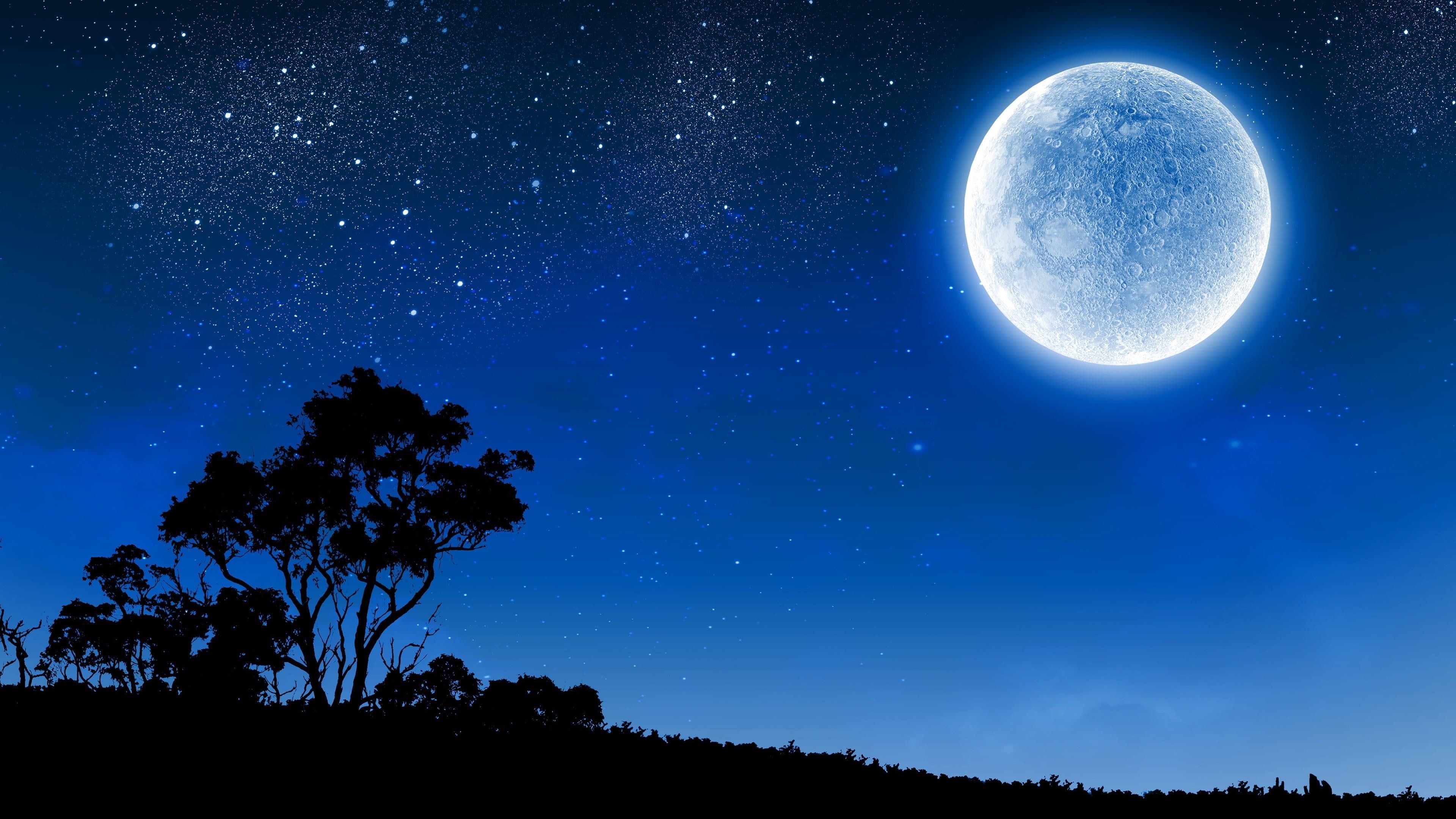 Night sky, Moon, Night, Starry, 3840x2160 4K Desktop