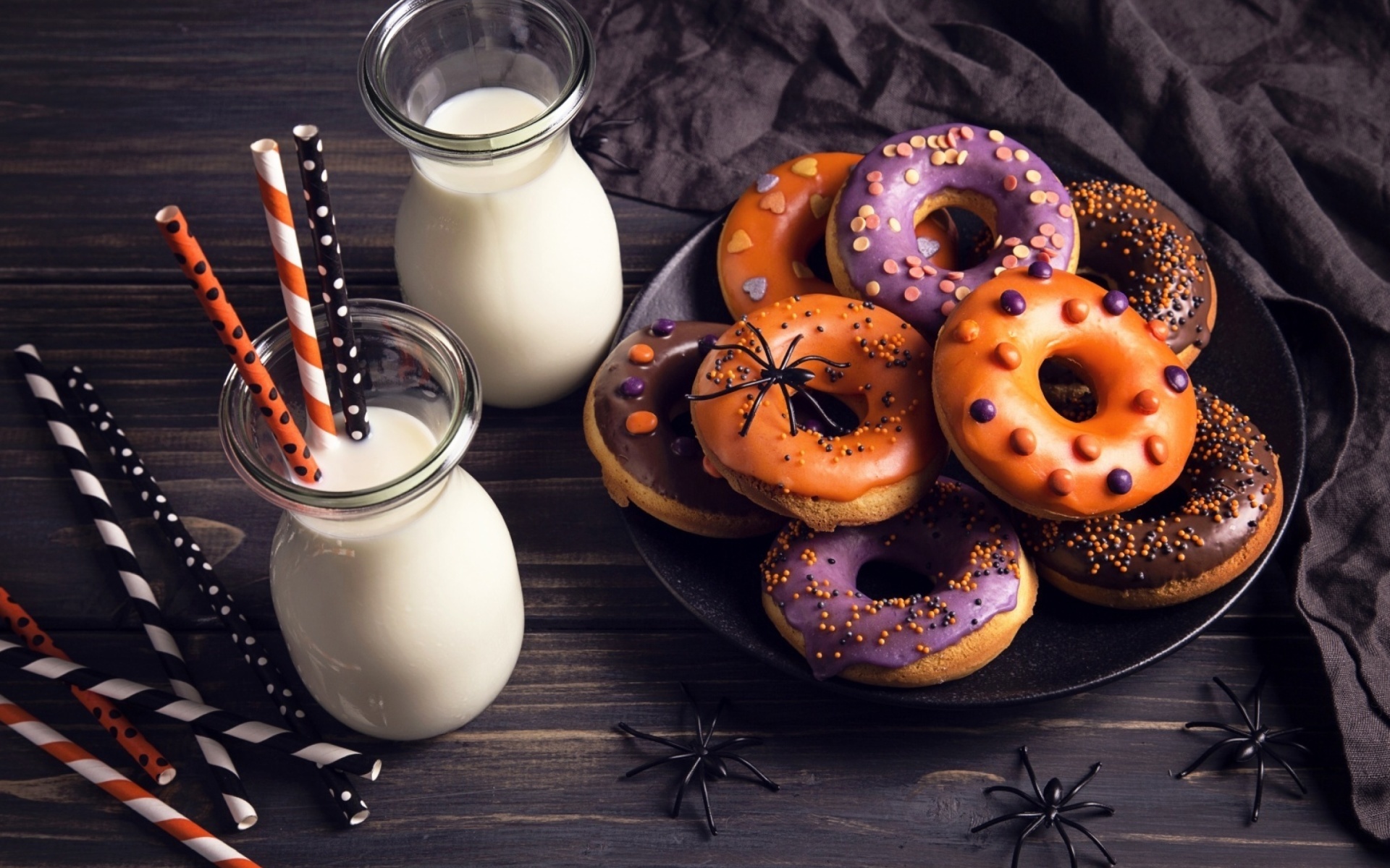 Donut: Halloween donuts, Milk, Drinkware, Dessert. 1920x1200 HD Background.