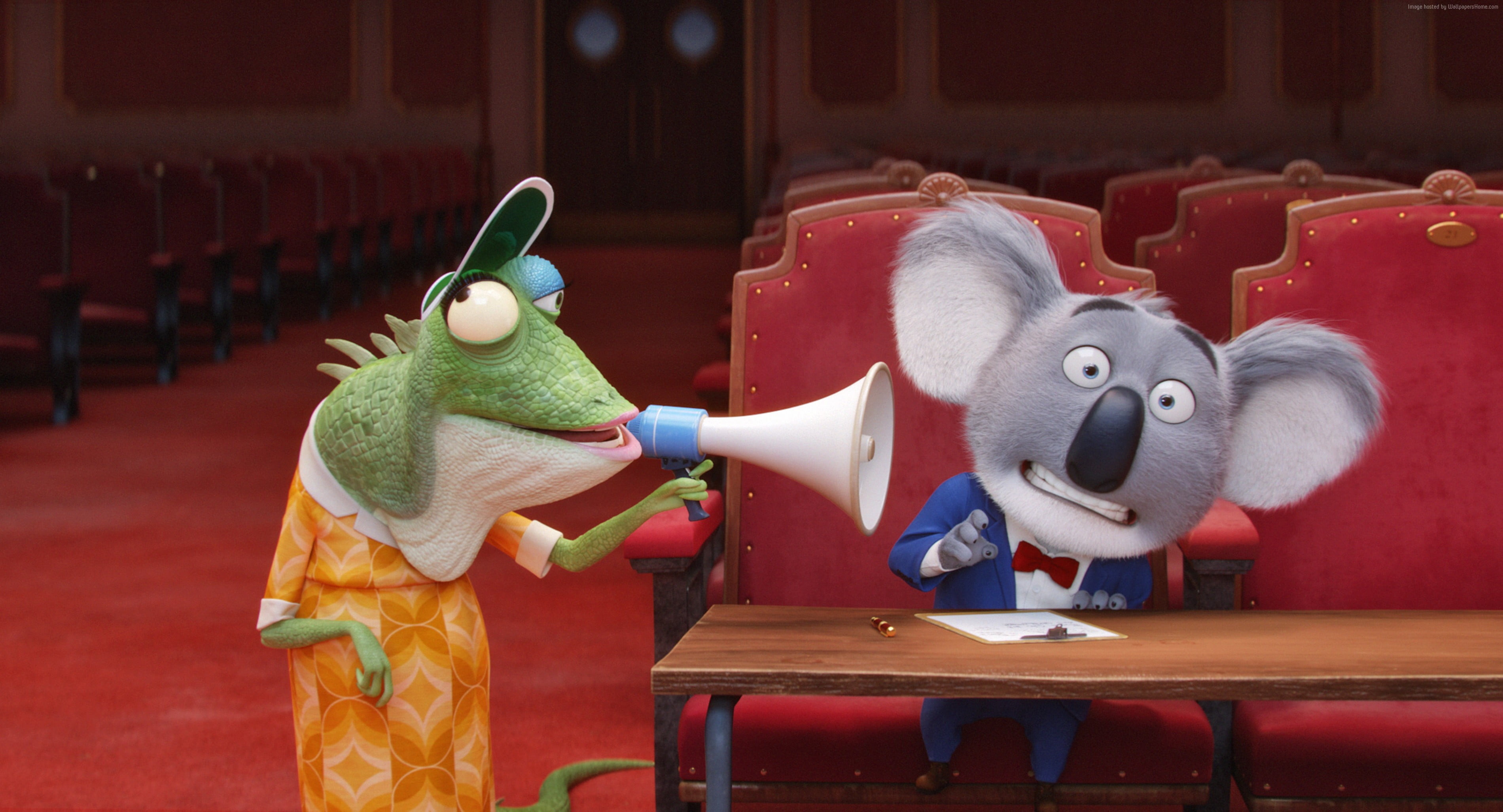 Animated film characters, Singing competition, Elephant character, Colorful visuals, 3800x2060 HD Desktop