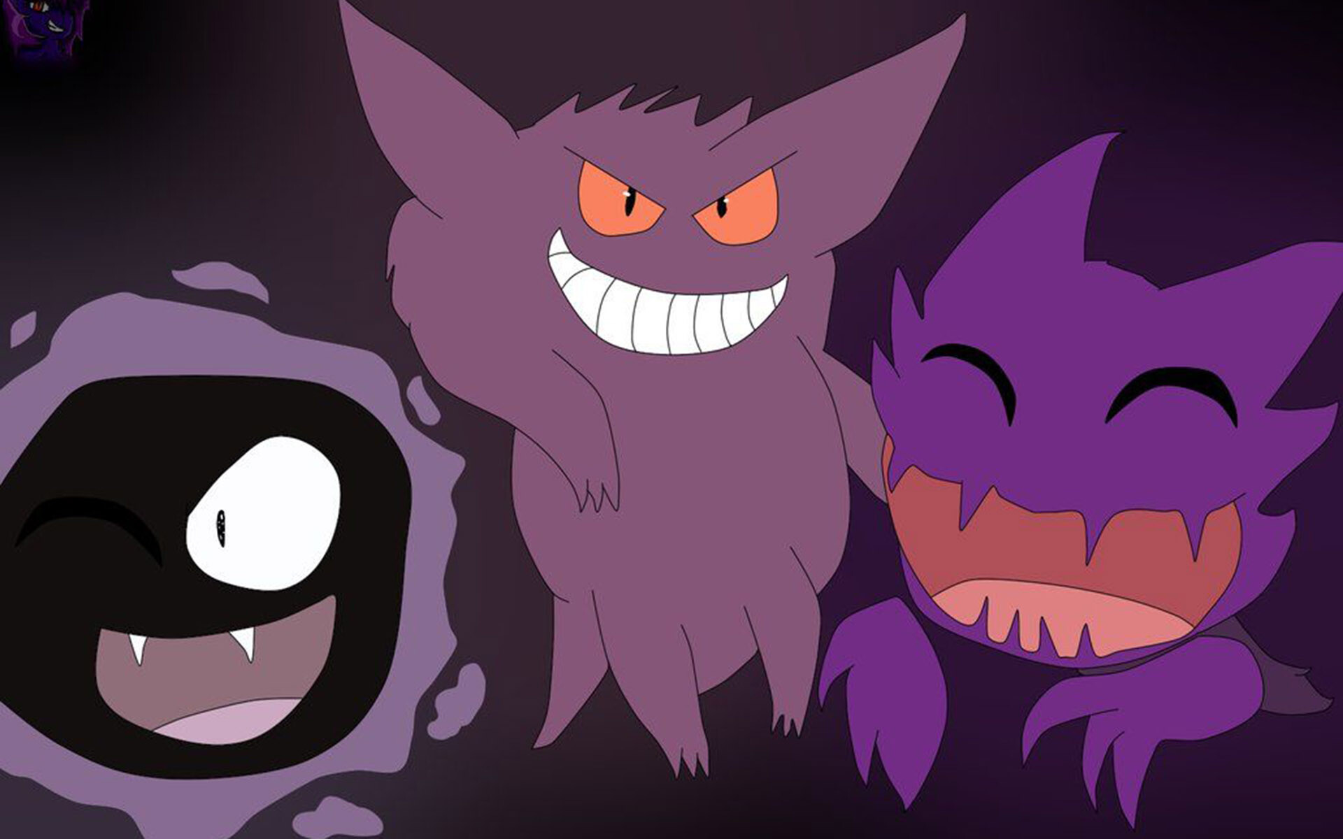 Ghost Pokemon: Gengar, first appearing in Red and Blue, Haunter, Gastly. 1920x1200 HD Background.