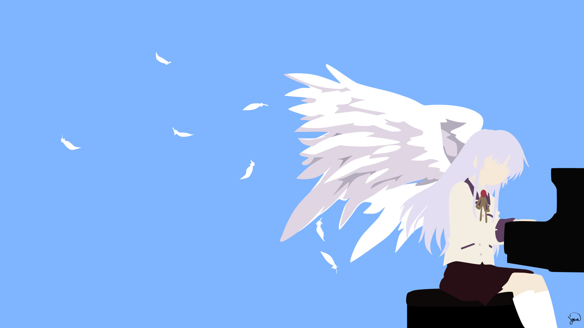 Angel Beats! (Anime): Wings, Art, Poster, Piano, Minimalistic. 1920x1080 Full HD Background.