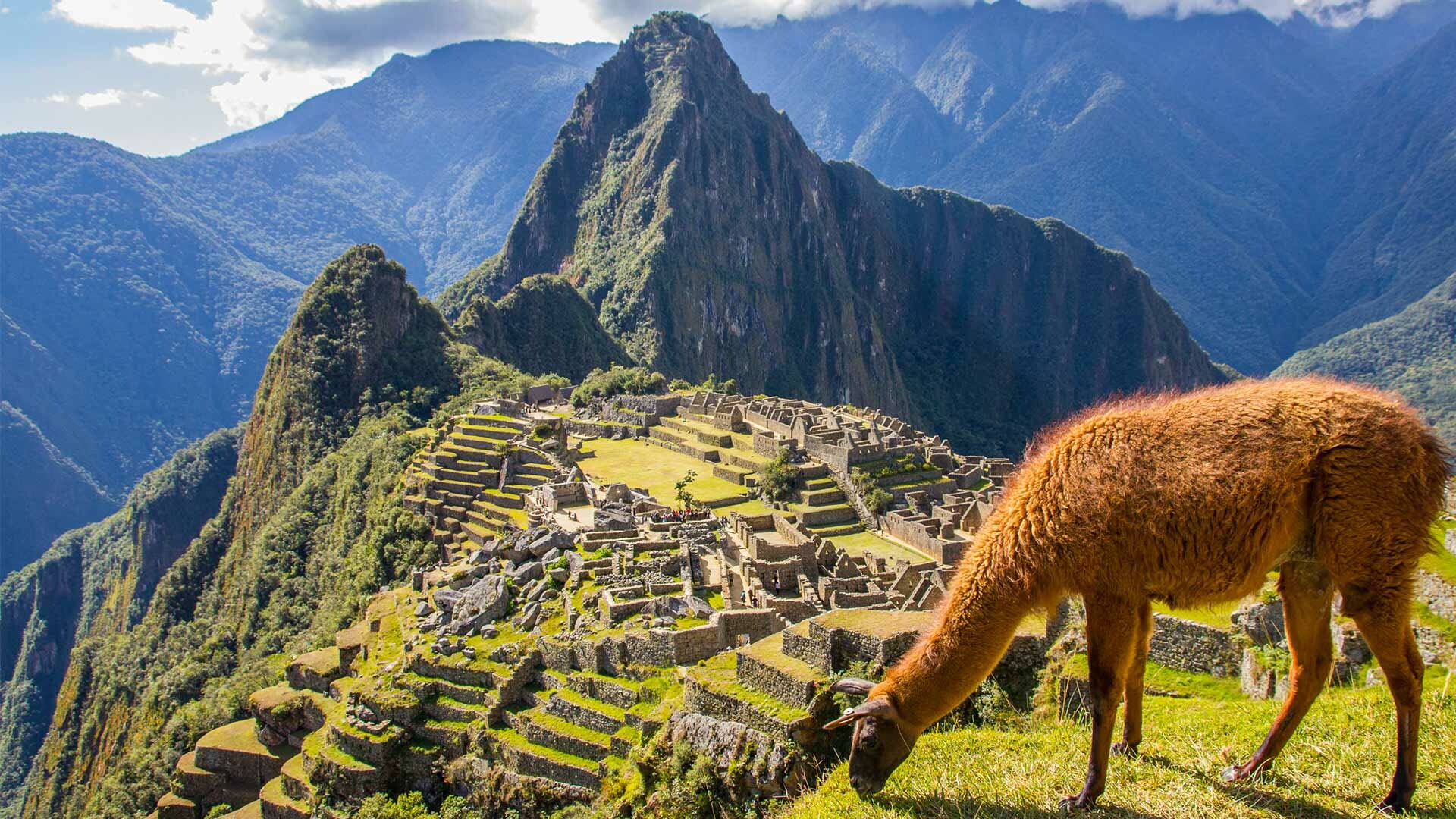 Machu Picchu: The end point of the most popular hike in South America, the Inca Trail. 1920x1080 Full HD Wallpaper.