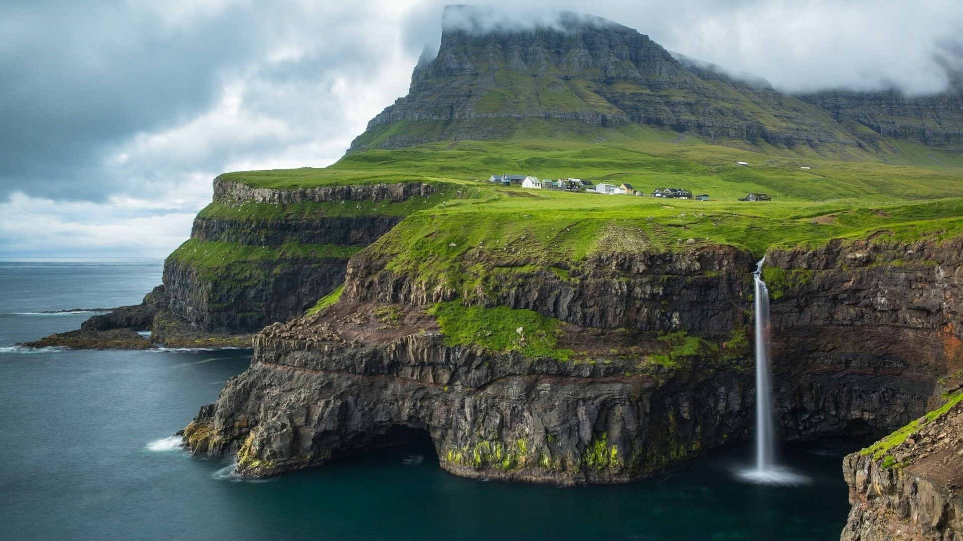 National Geographic: Mulafossur Waterfall, Vagar, Faroe Islands, Outback, Province. 1920x1080 Full HD Wallpaper.