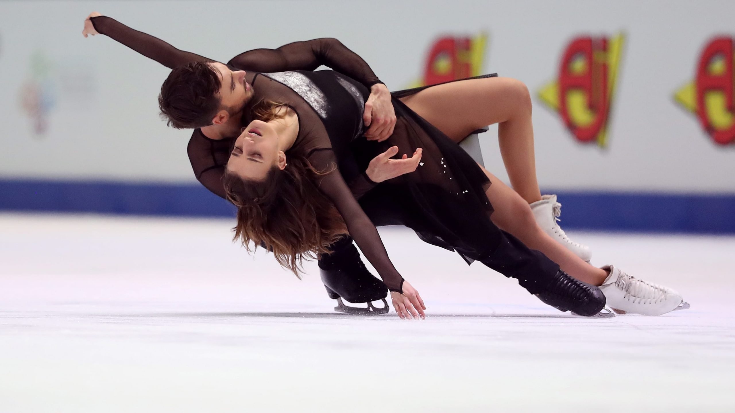 Pair Skating: Rhythm dance, Pair skaters, Figure skating routine. 2560x1440 HD Background.