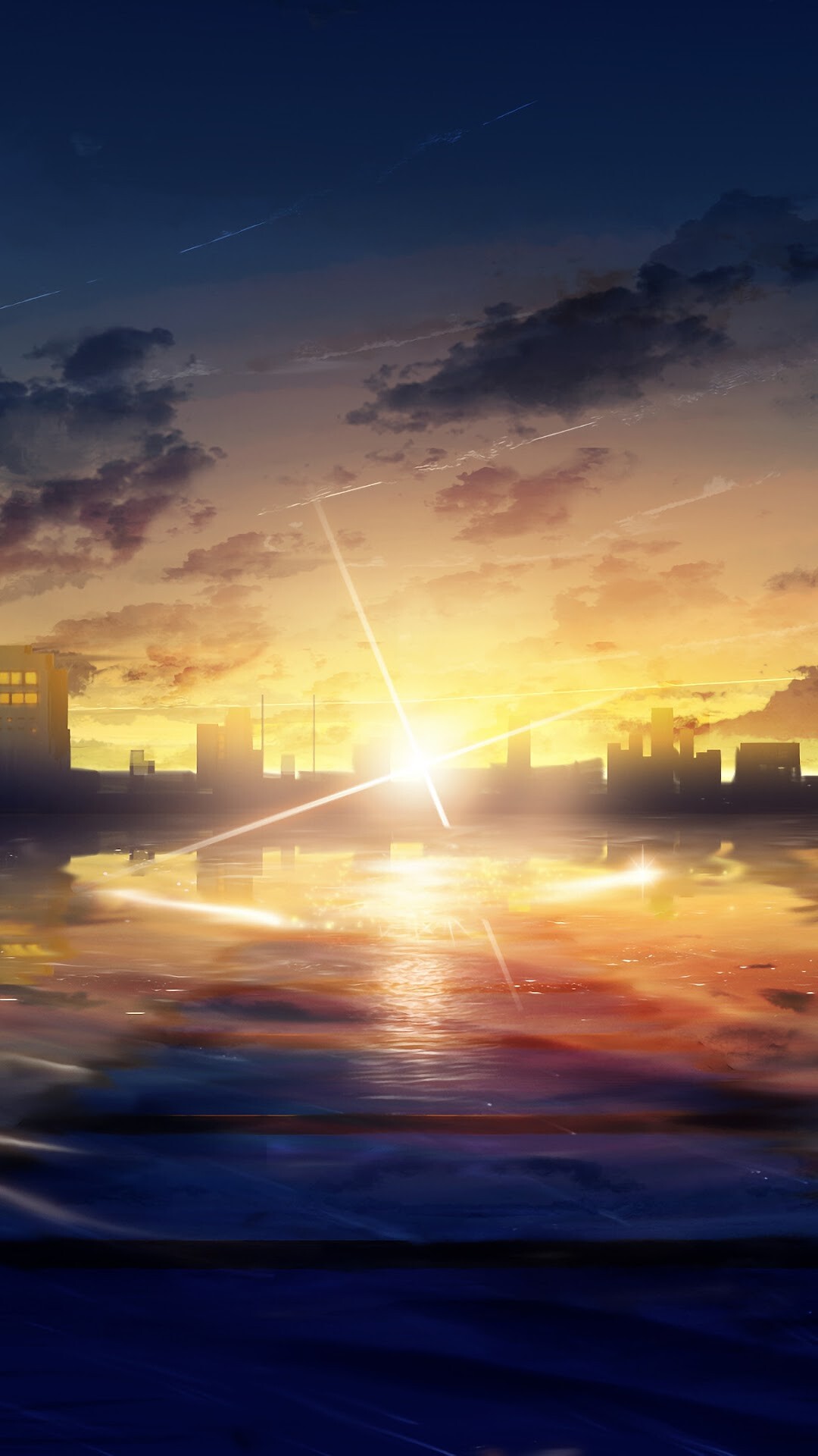 Sunrise: The morning twilight, City waterfront. 1080x1920 Full HD Wallpaper.