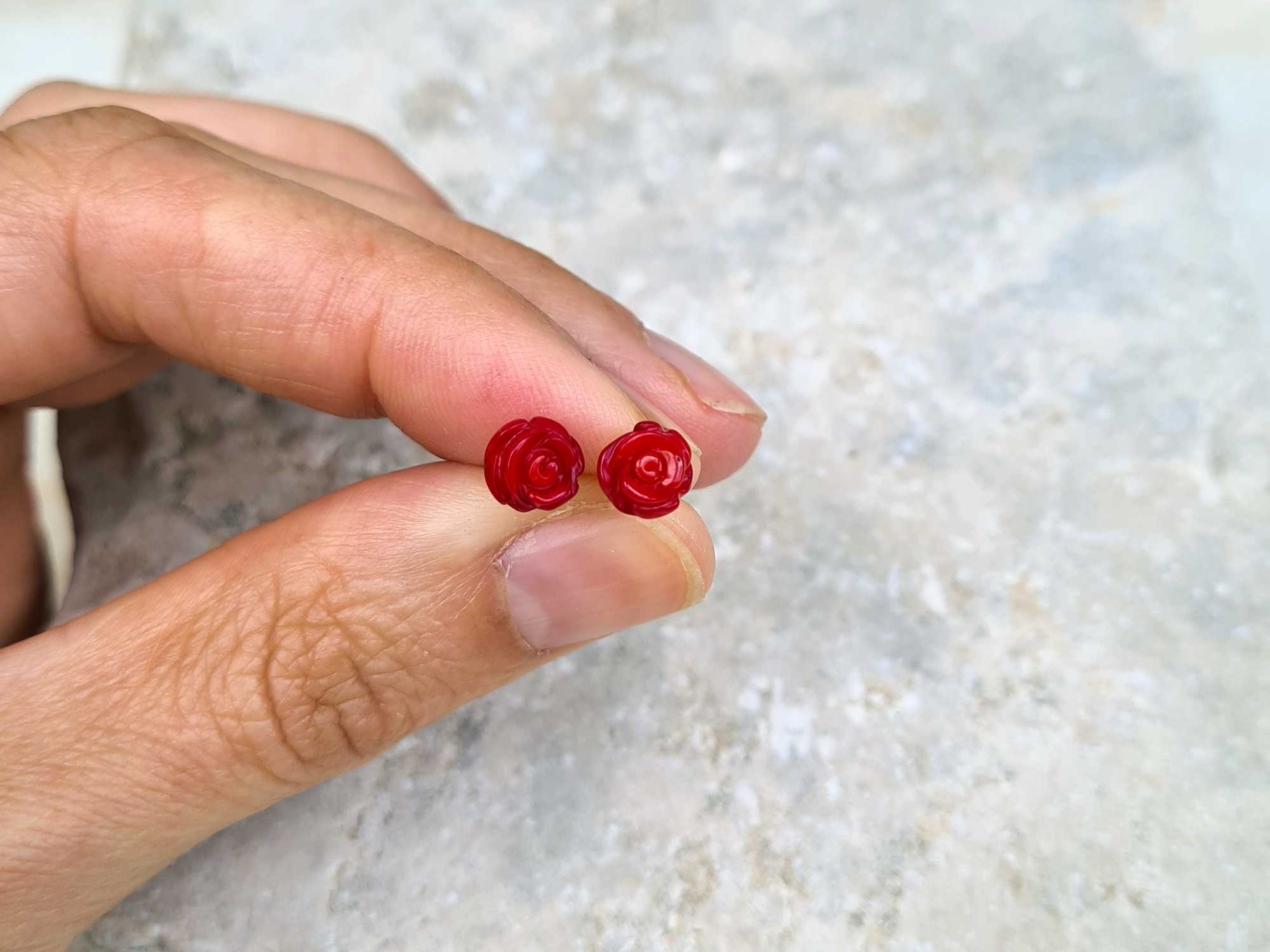 Red Coral, Tiny coral studs, Rose shape, Women's earrings, 2000x1500 HD Desktop