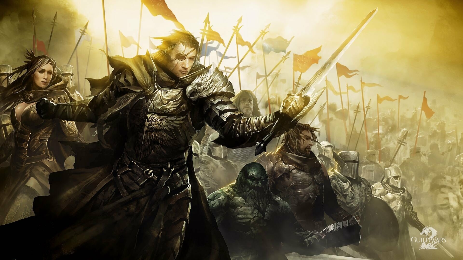 Guild Wars: Guilds, GW's core element, social units closely linked with the game mechanics. 1920x1080 Full HD Wallpaper.