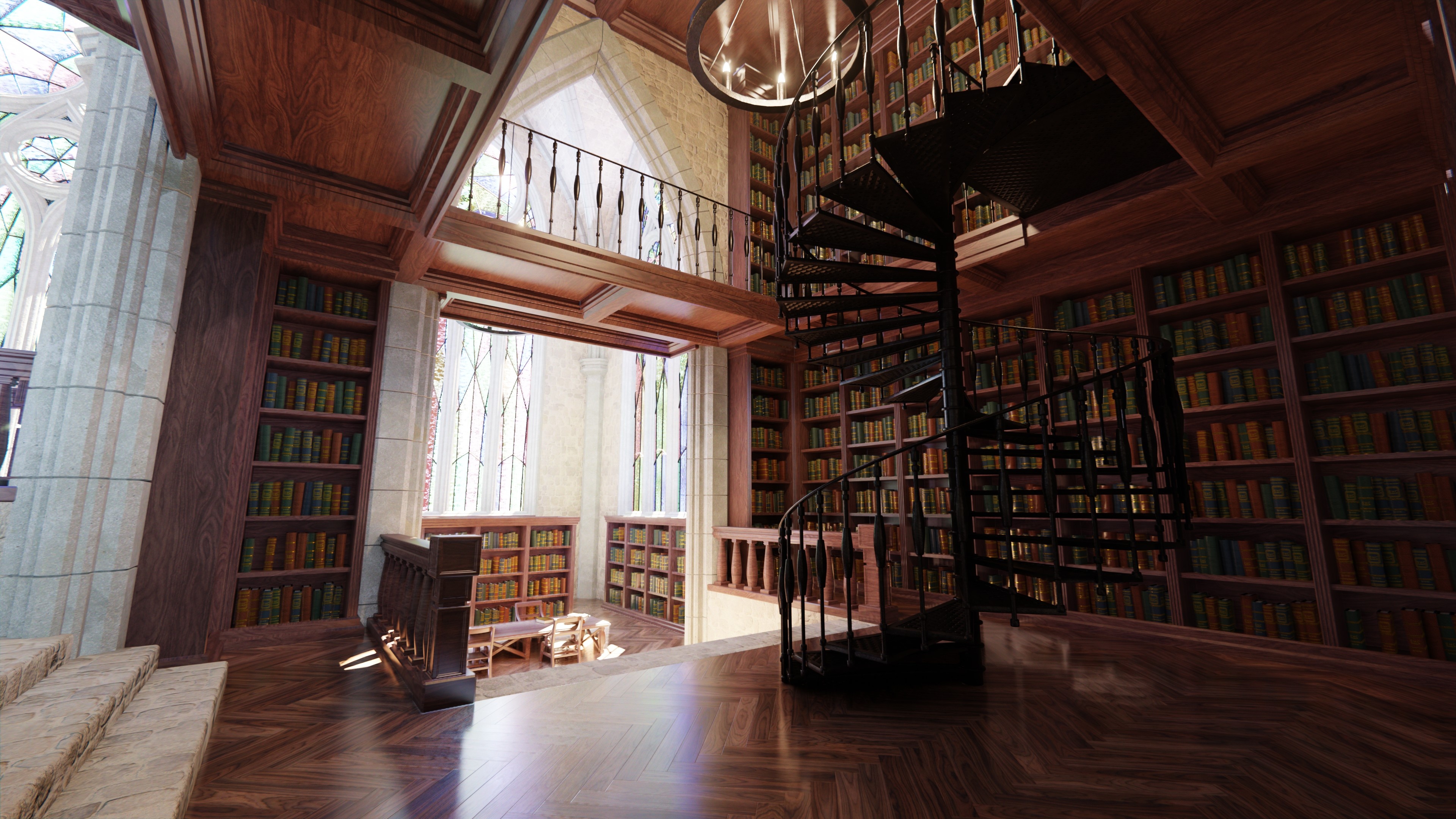 Classic library, Eevee and cycles, 3D modeling, Architectural masterpiece, 3840x2160 4K Desktop