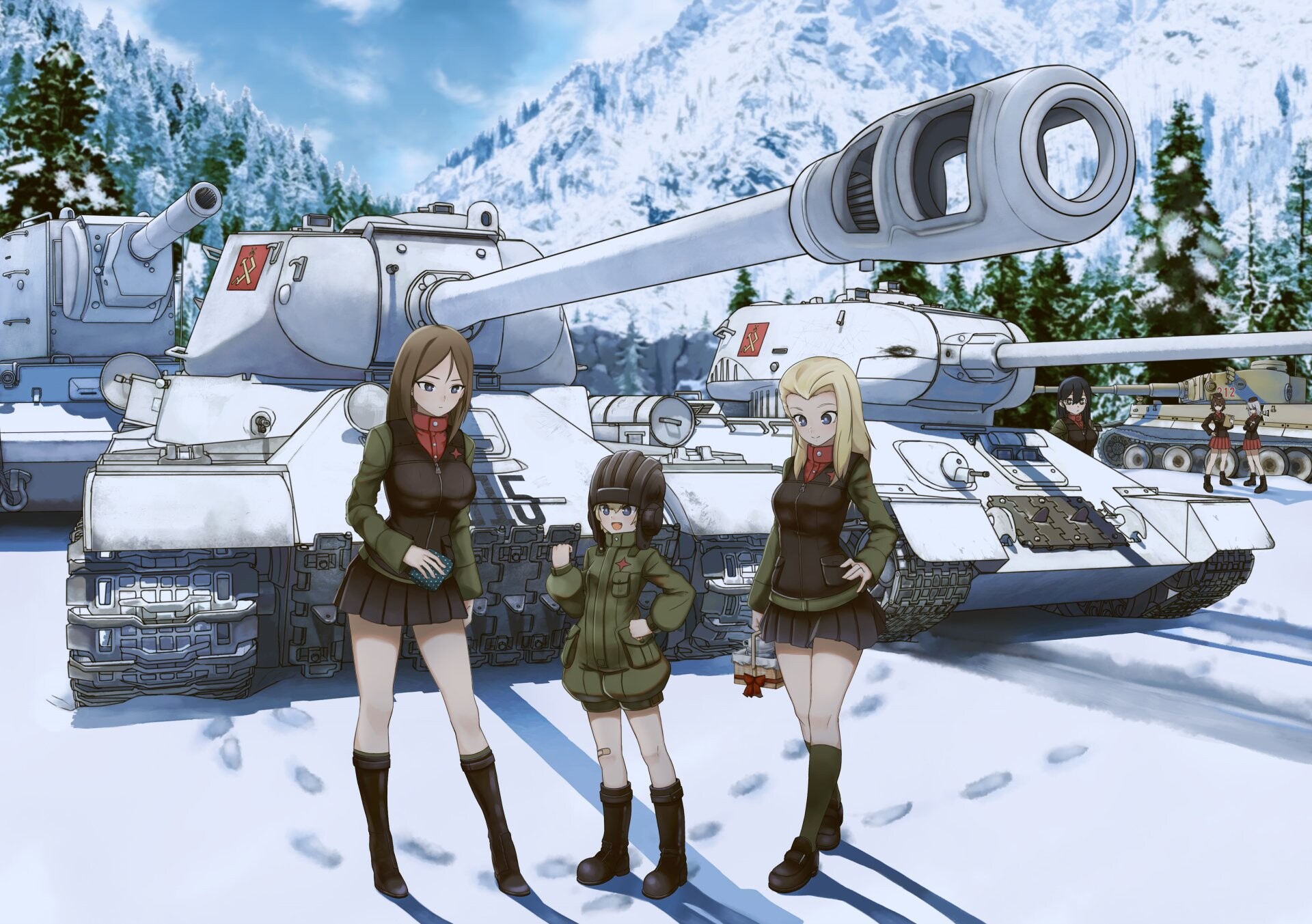 Girls und Panzer: Klara, Pravda Girls High School, The commander and gunner of the tank, T-34/85. 1920x1360 HD Background.
