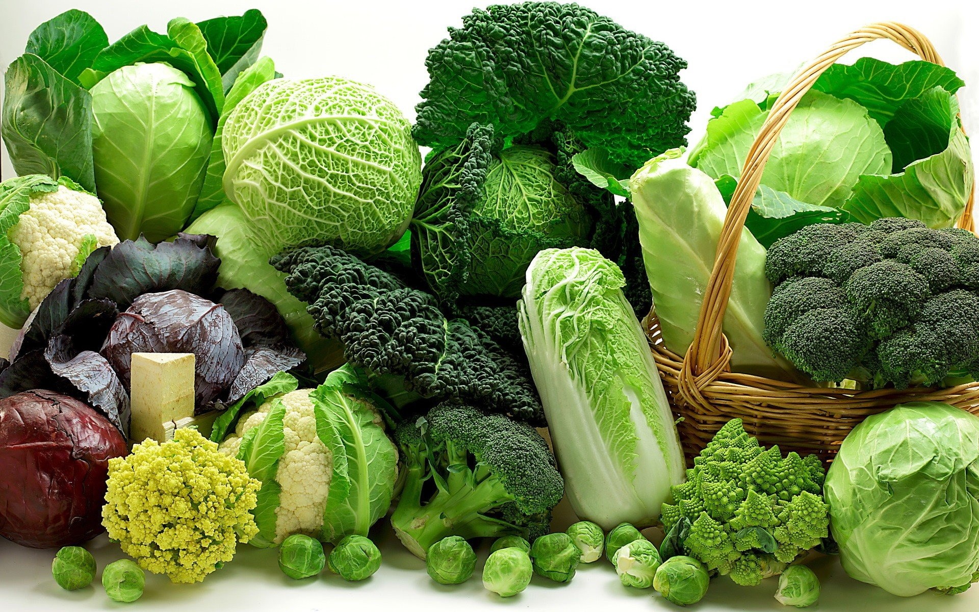 Vegetables: The cabbage family, Cauliflower, Bok choy, Broccoli, Brussels sprouts. 1920x1200 HD Wallpaper.