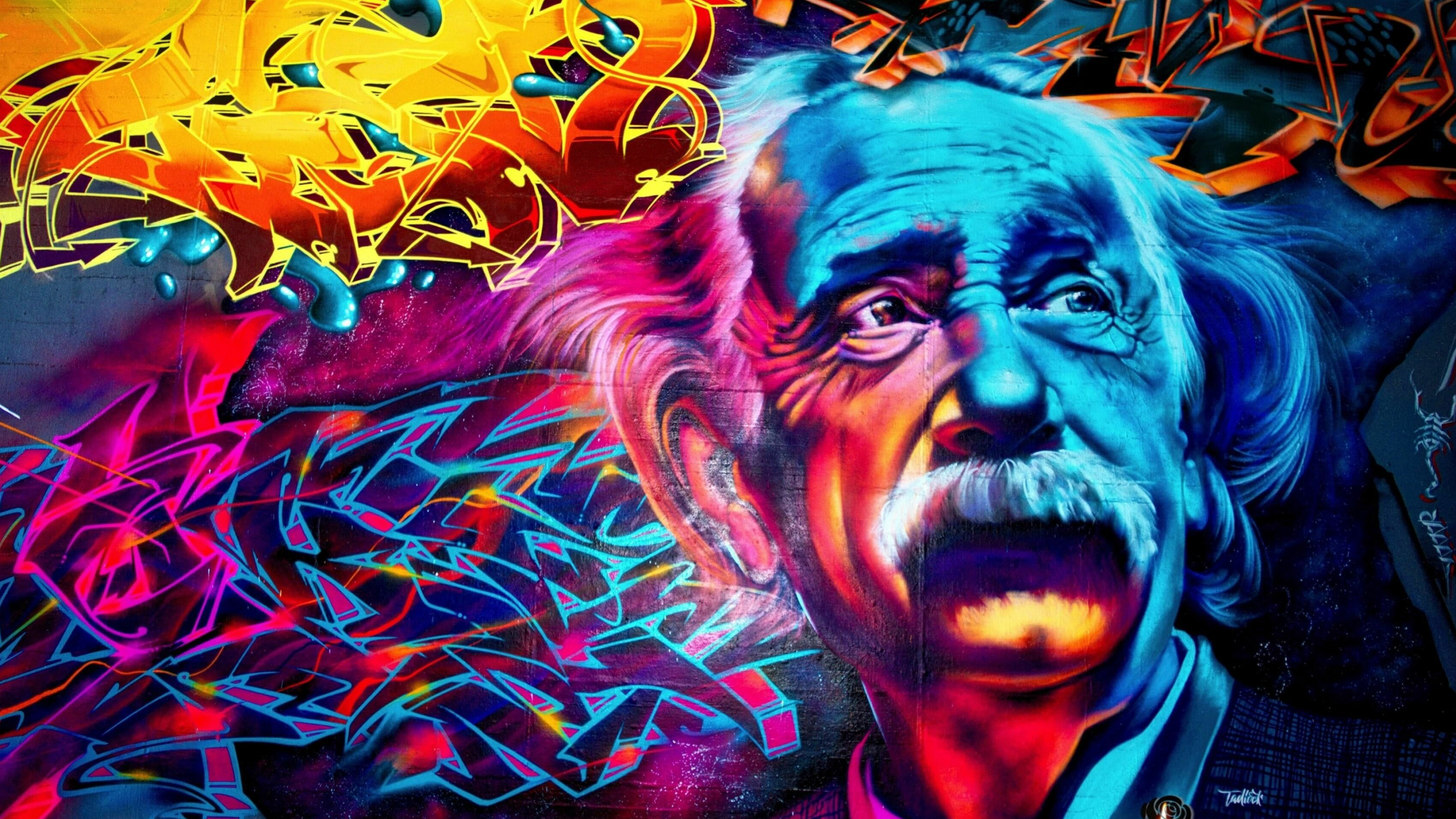Pop Art: Einstein, Graffiti, Artistic, Popular culture. 3800x2140 HD Wallpaper.