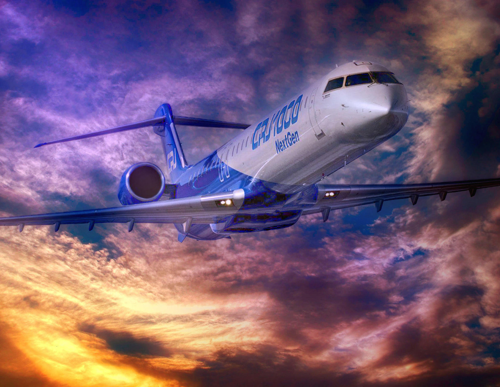 Bombardier CRJ 1000, Passenger plane, Sky scenery, Aerial photography, 2050x1590 HD Desktop