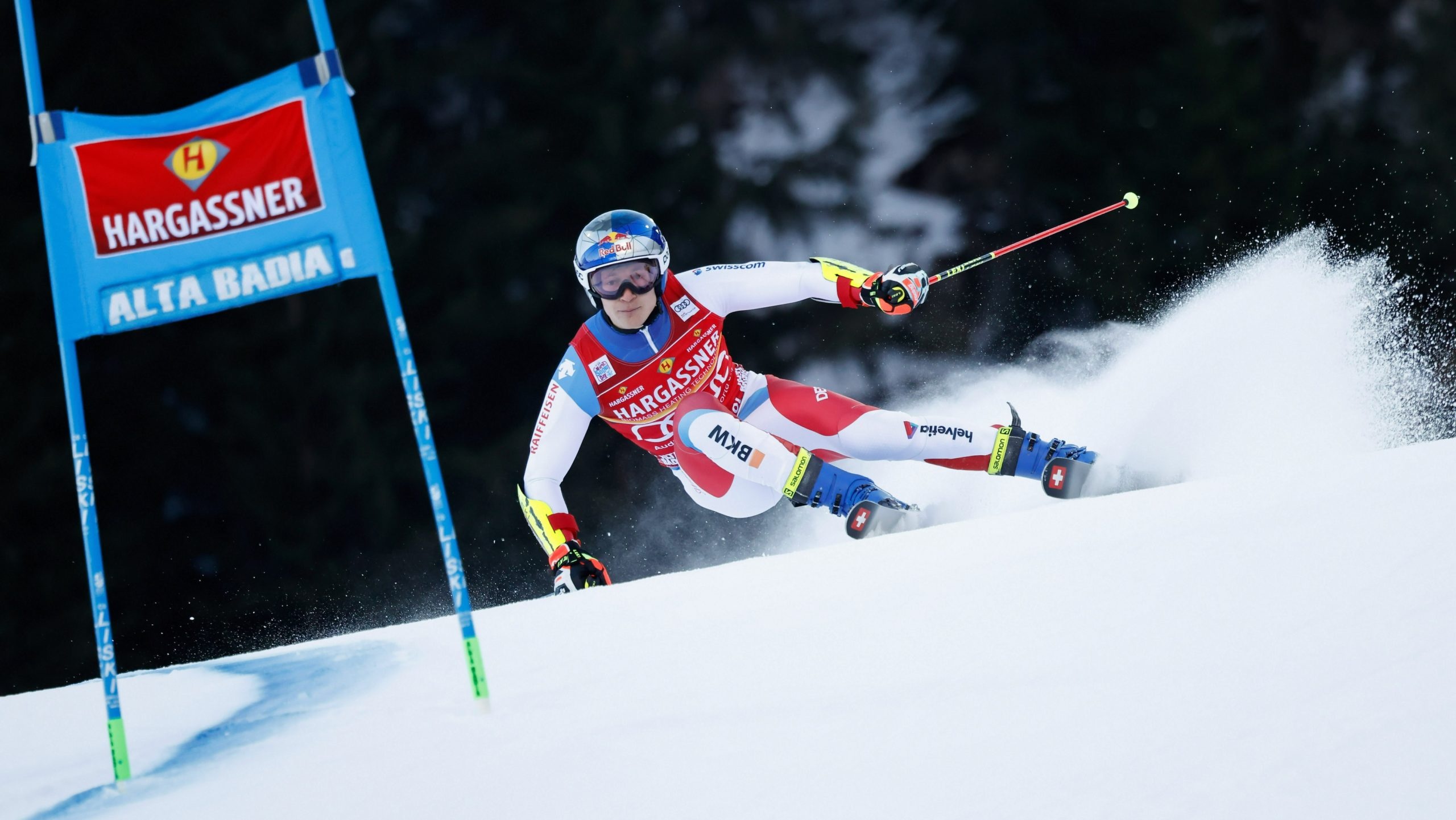 Marco Odermatt, Alpine skiing, Alta Badia, Happy defeat, 2560x1450 HD Desktop
