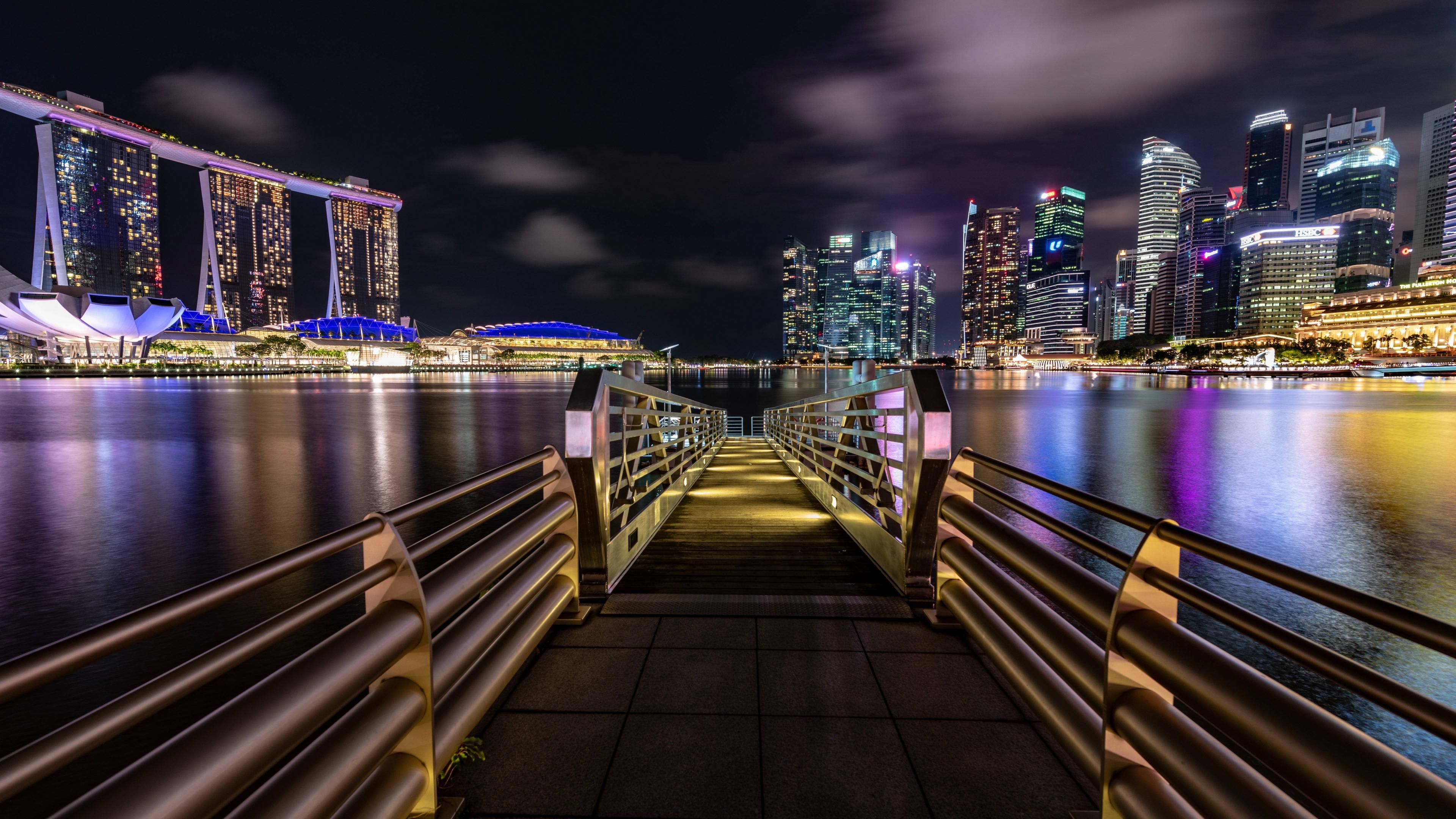 Singapore Skyline, Nighttime allure, City at dusk, Mesmerizing views, 3840x2160 4K Desktop