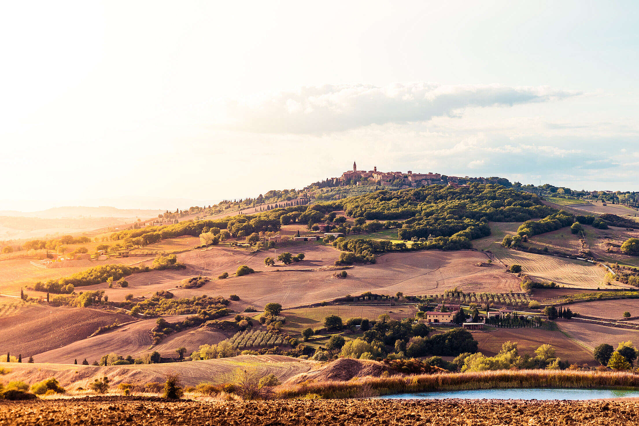 Sunset over Pienza, Val d'Orcia view, Tuscany beauty, Free stock photo, 2210x1480 HD Desktop