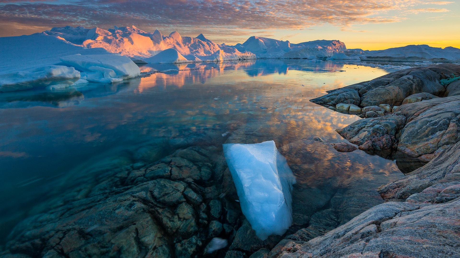 Greenland: Ilulissat Icefjord, The island has a long history of Inuit culture and traditions. 1920x1080 Full HD Background.