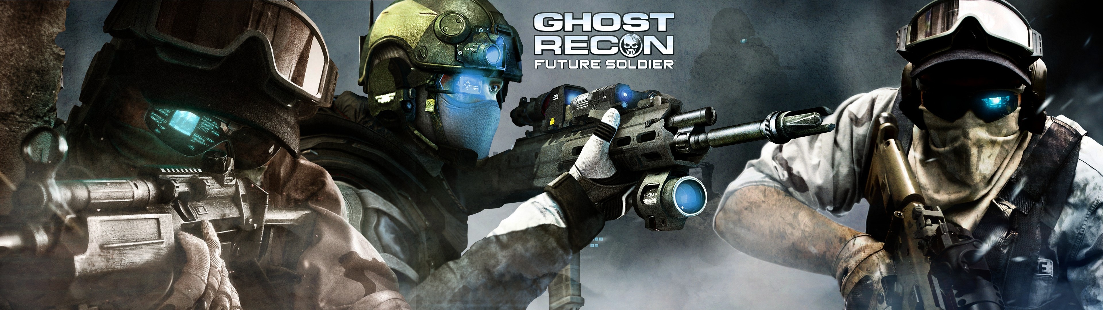 Assault rifle, Ghost Recon, Tactical video games, Smoke effect, 3840x1080 Dual Screen Desktop