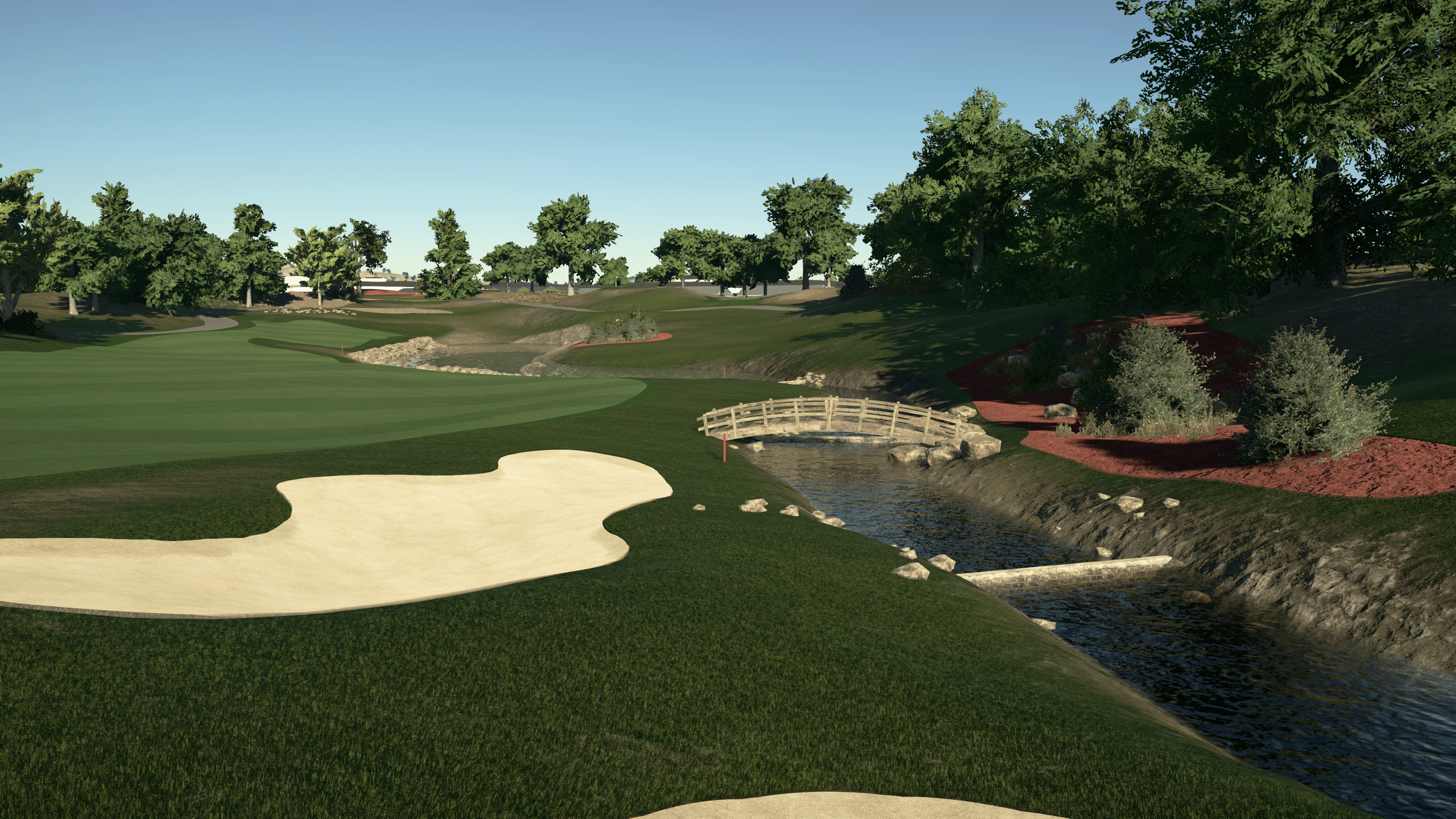 Golf Course: Shadow Creek, A field consisting of a tee box, a fairway, the rough, and other hazards. 3840x2160 4K Background.