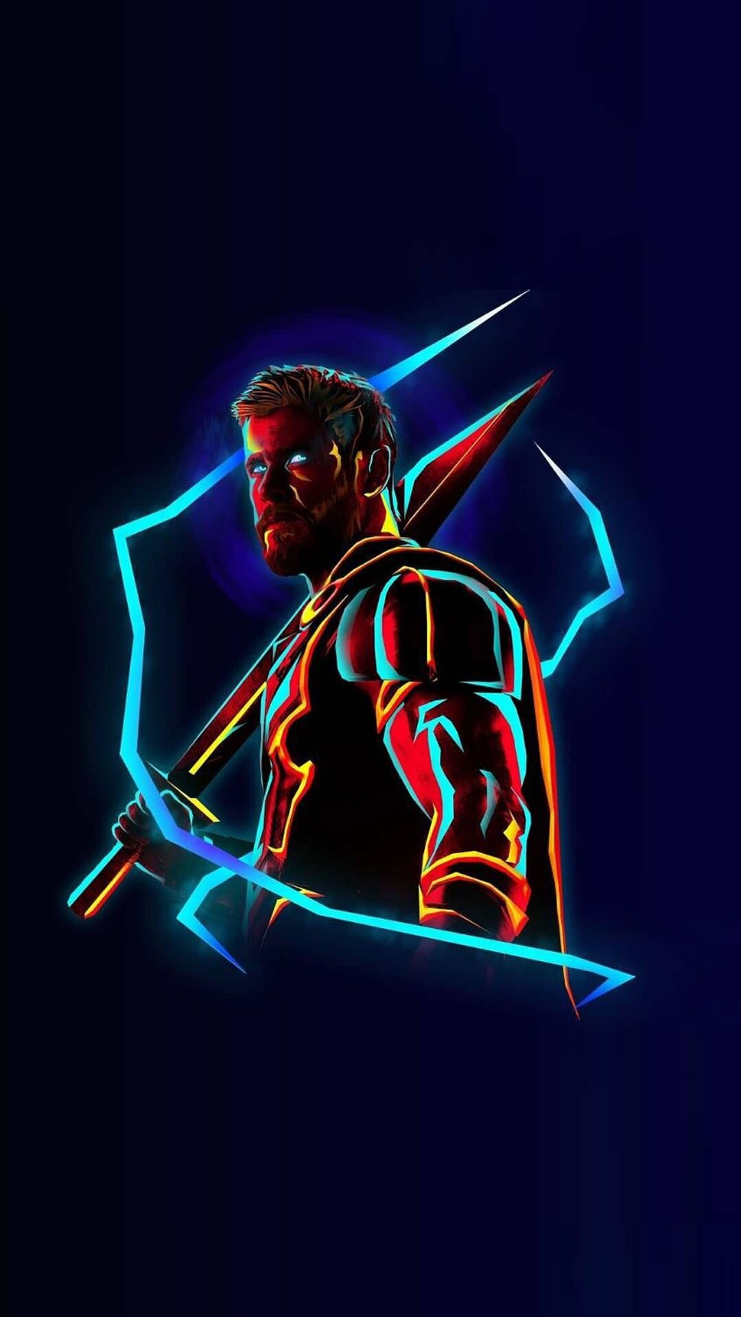 Avengers: Neon, Thor, Marvel Cinematic Universe. 1080x1920 Full HD Wallpaper.