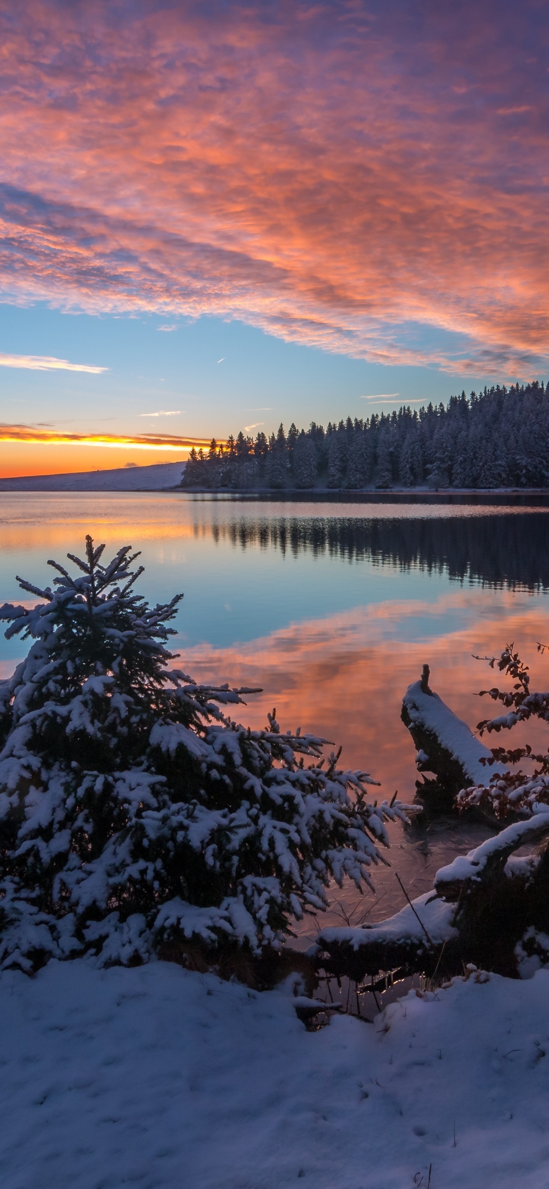 Lake snow, Evening sunset, 5K iPhone wallpapers, Breathtaking scenery, 1130x2440 HD Phone