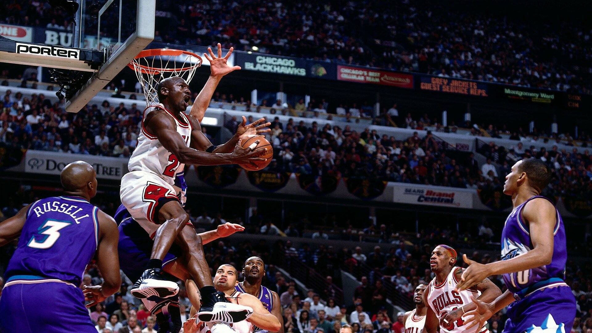 Michael Jordan: Posted the first triple-double in All-Star Game history during the 1997 NBA All-Star Game. 1920x1080 Full HD Wallpaper.