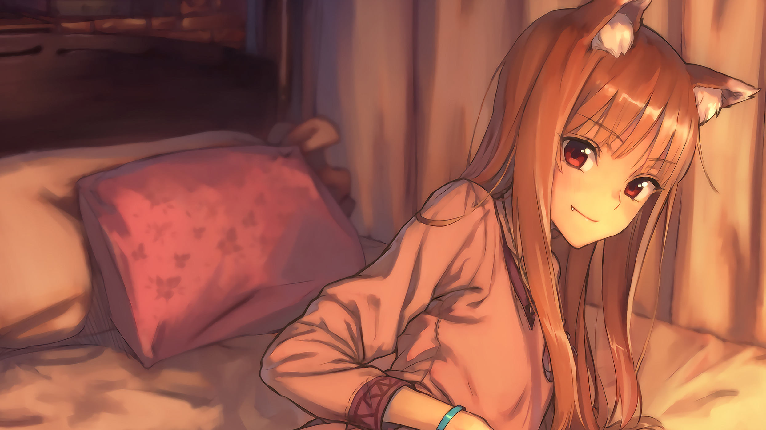 Spice and Wolf (Anime): Nonhuman, Ensuring a bountiful harvest of wheat for the residents. 2490x1400 HD Background.