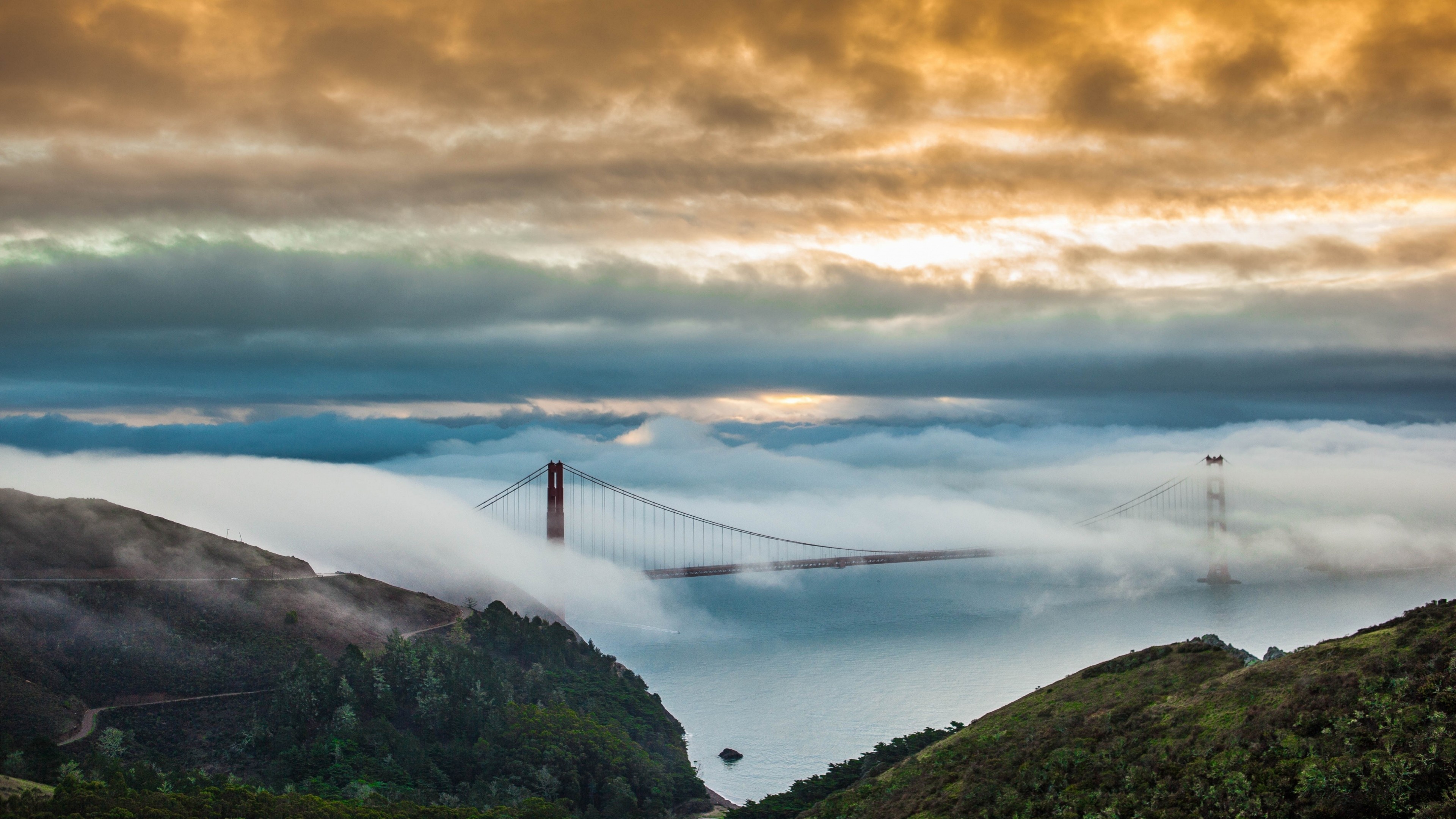 Golden Gate Bridge, Foggy view, San Francisco travel, HD wallpaper, 3840x2160 4K Desktop