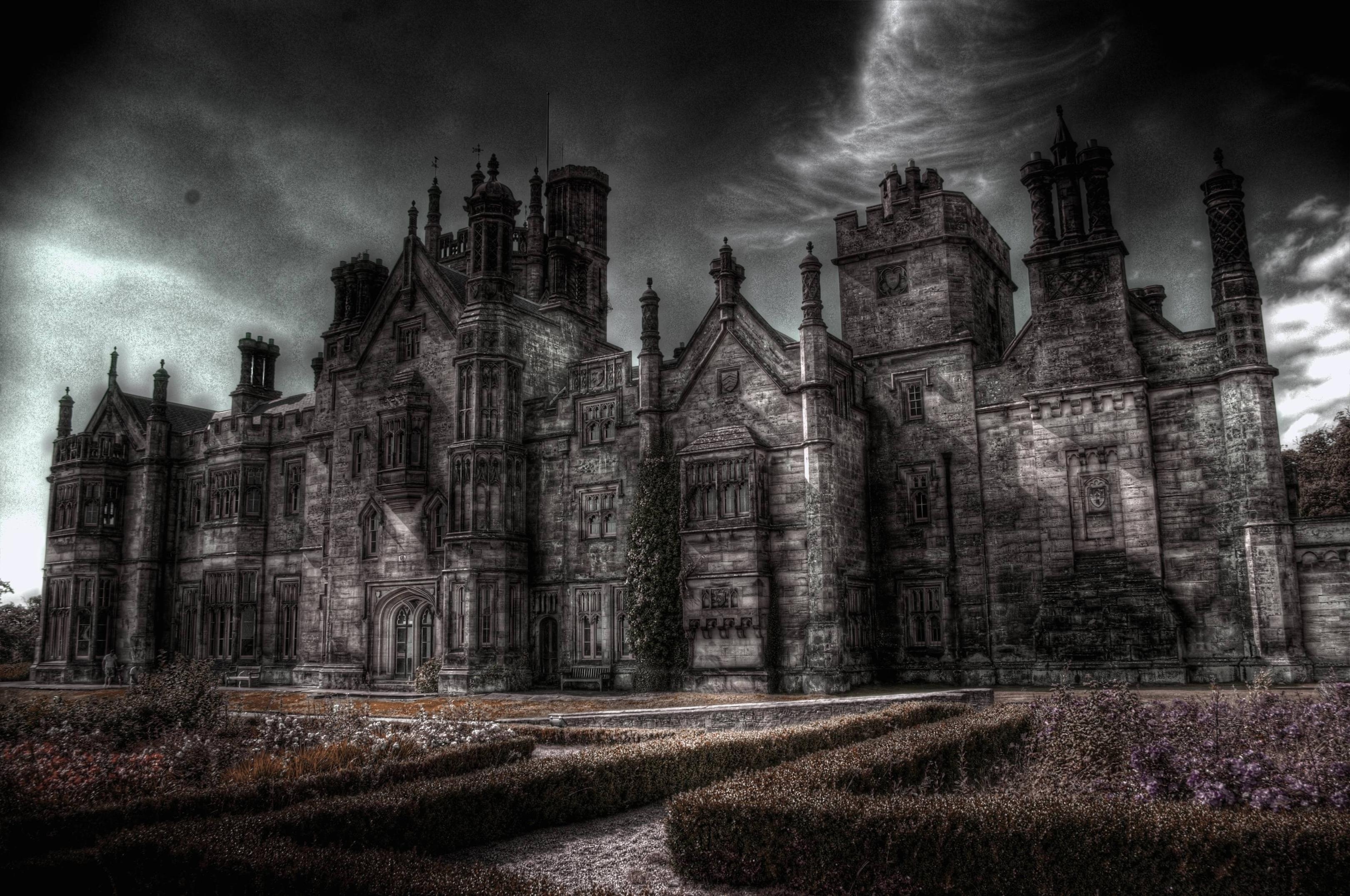 Gothic Art: Margam Castle, Wales, Victorian architecture, Old building, Oppressive atmosphere. 3240x2160 HD Background.