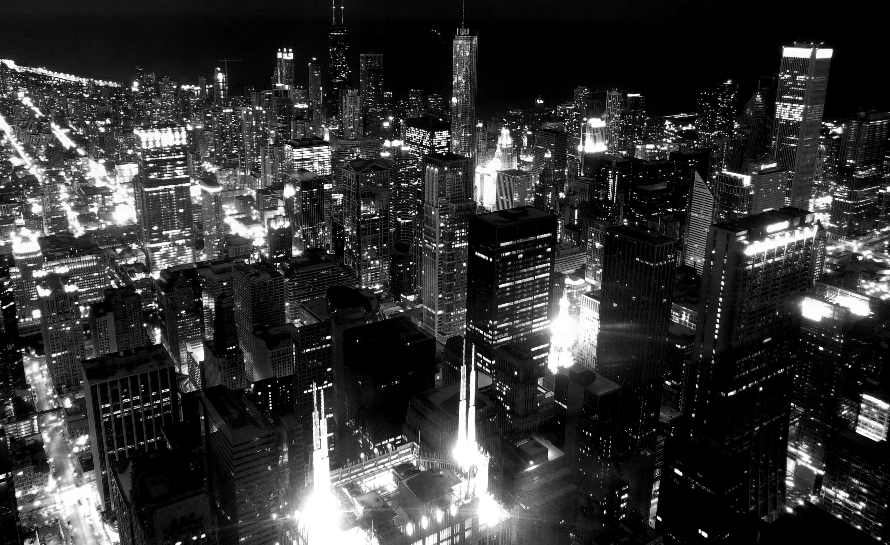 Black and White Chicago Skyline, Architectural masterpiece, Illinois landmark, Chicago's finest, 3440x2100 HD Desktop